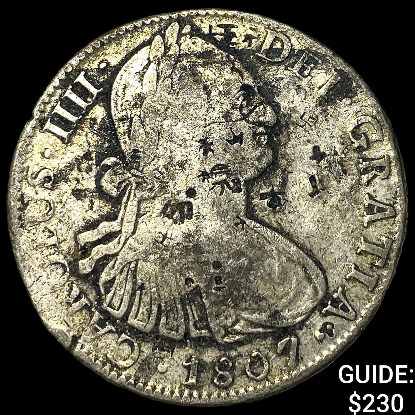 1807 Colonial Spain Silver 8 Reales Punchmarked NEARLY UNCIRCULATED: 1807 Colonial Spain Silver 8 Reales Punchmarked NEARLY UNCIRCULATED