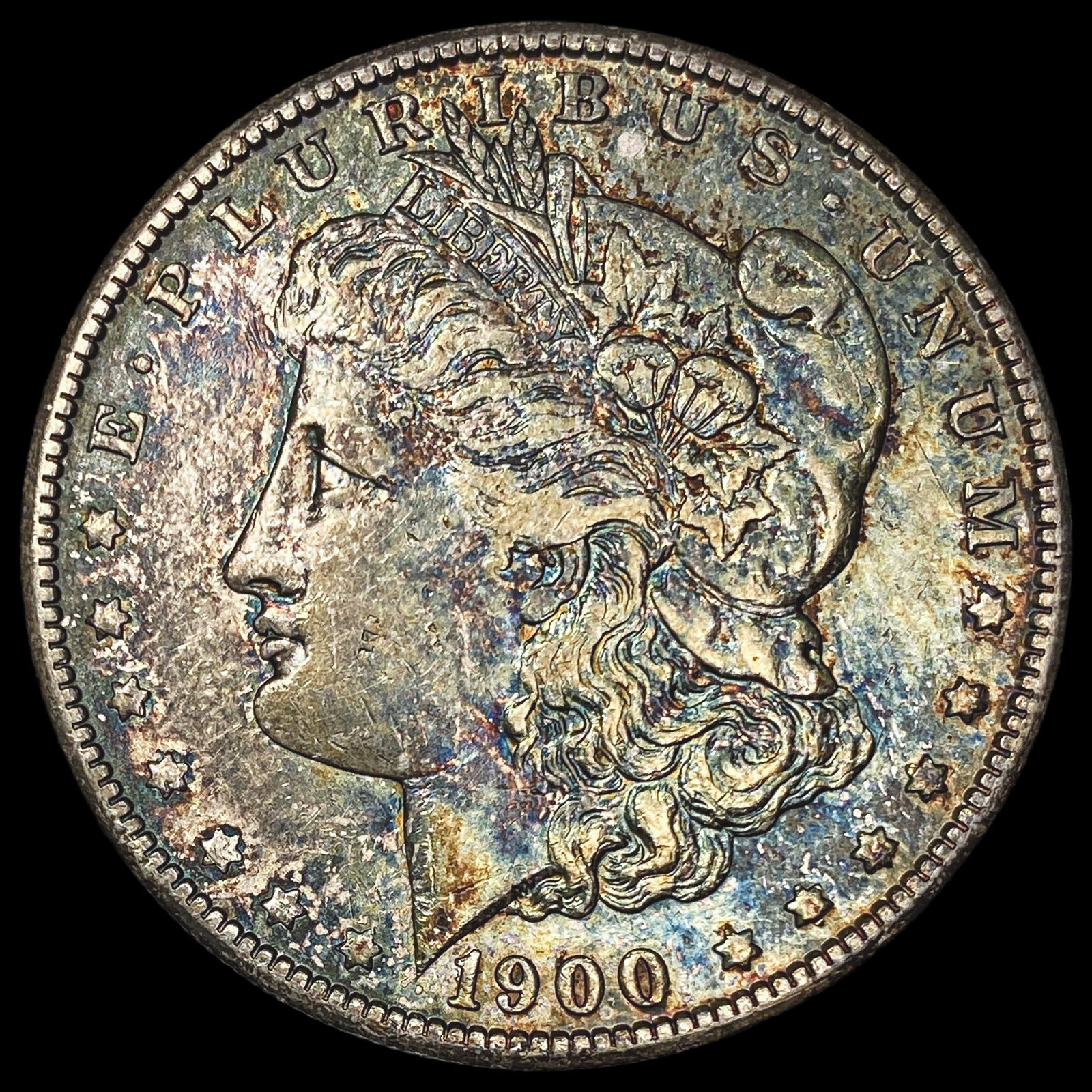 1900-S Toned Silver Morgan Dollar CHOICE AU: 1900-S Toned Silver Morgan Dollar CHOICE AU