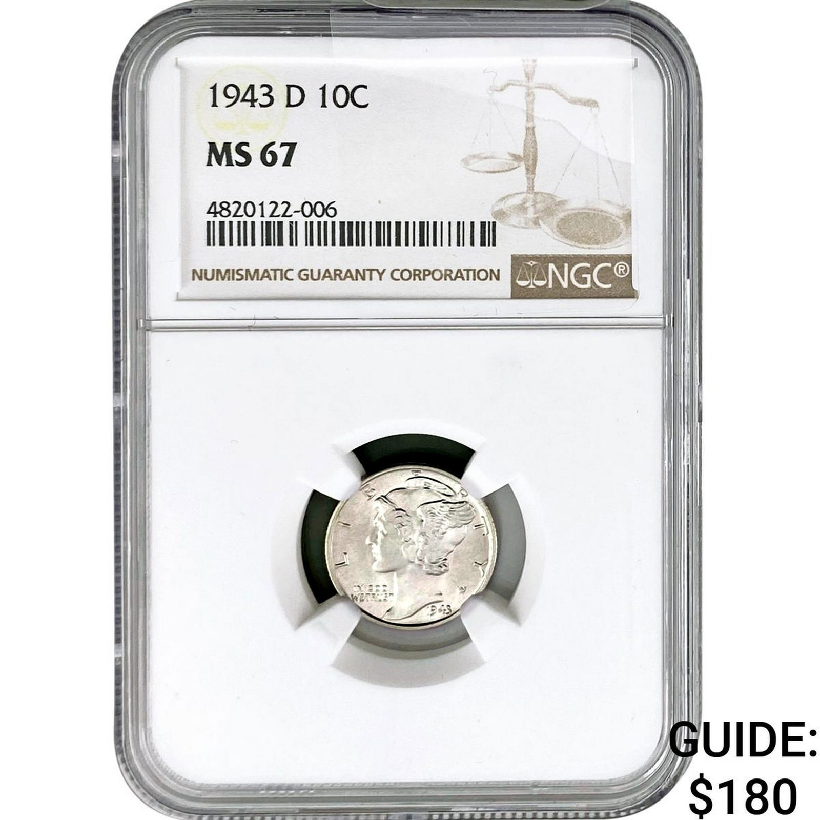 1943-D Mercury Silver Dime NGC MS67 (1 of 2)