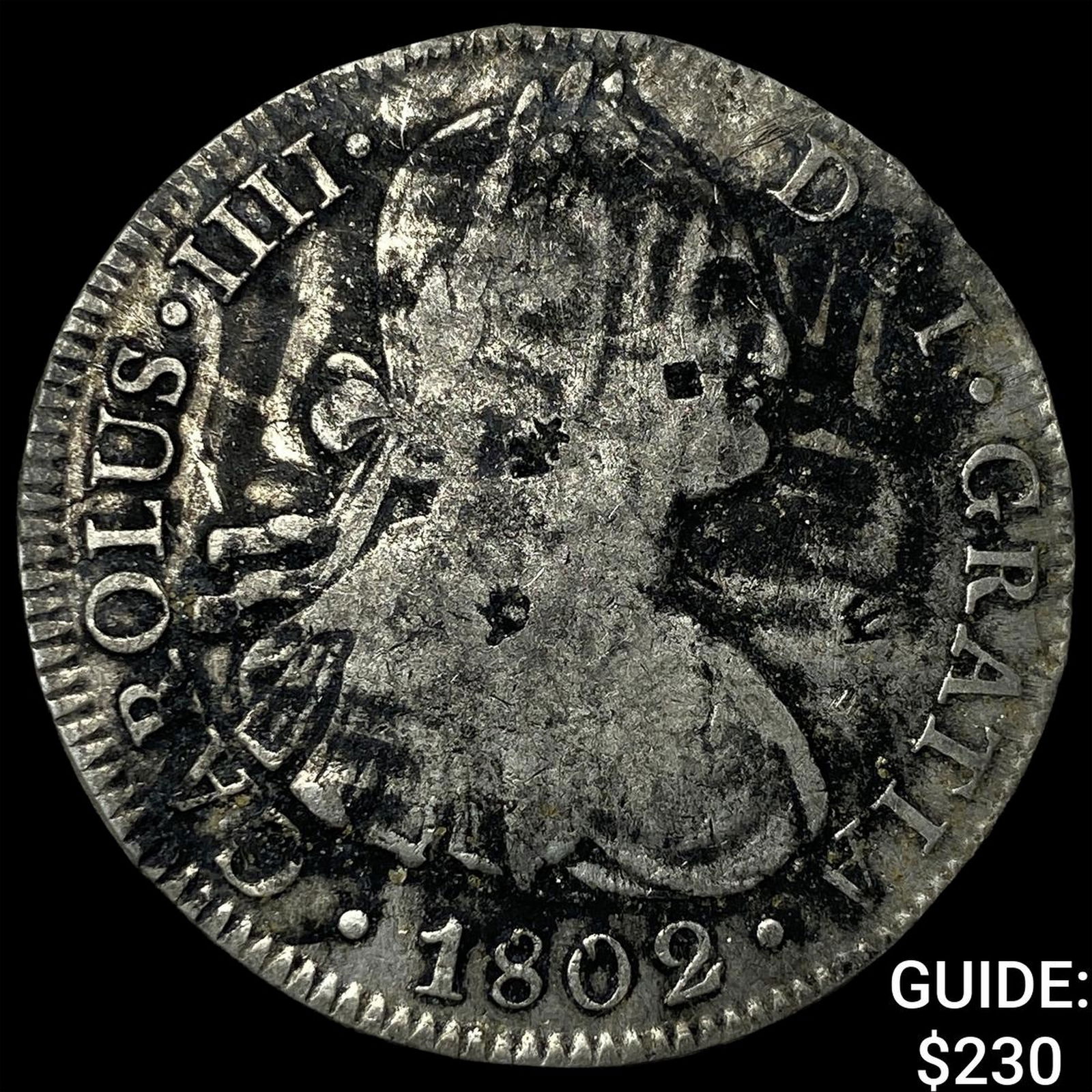 1802 Colonial Spain Silver 8 Reales Punchmarked NEARLY UNCIRCULATED: 1802 Colonial Spain Silver 8 Reales Punchmarked NEARLY UNCIRCULATED