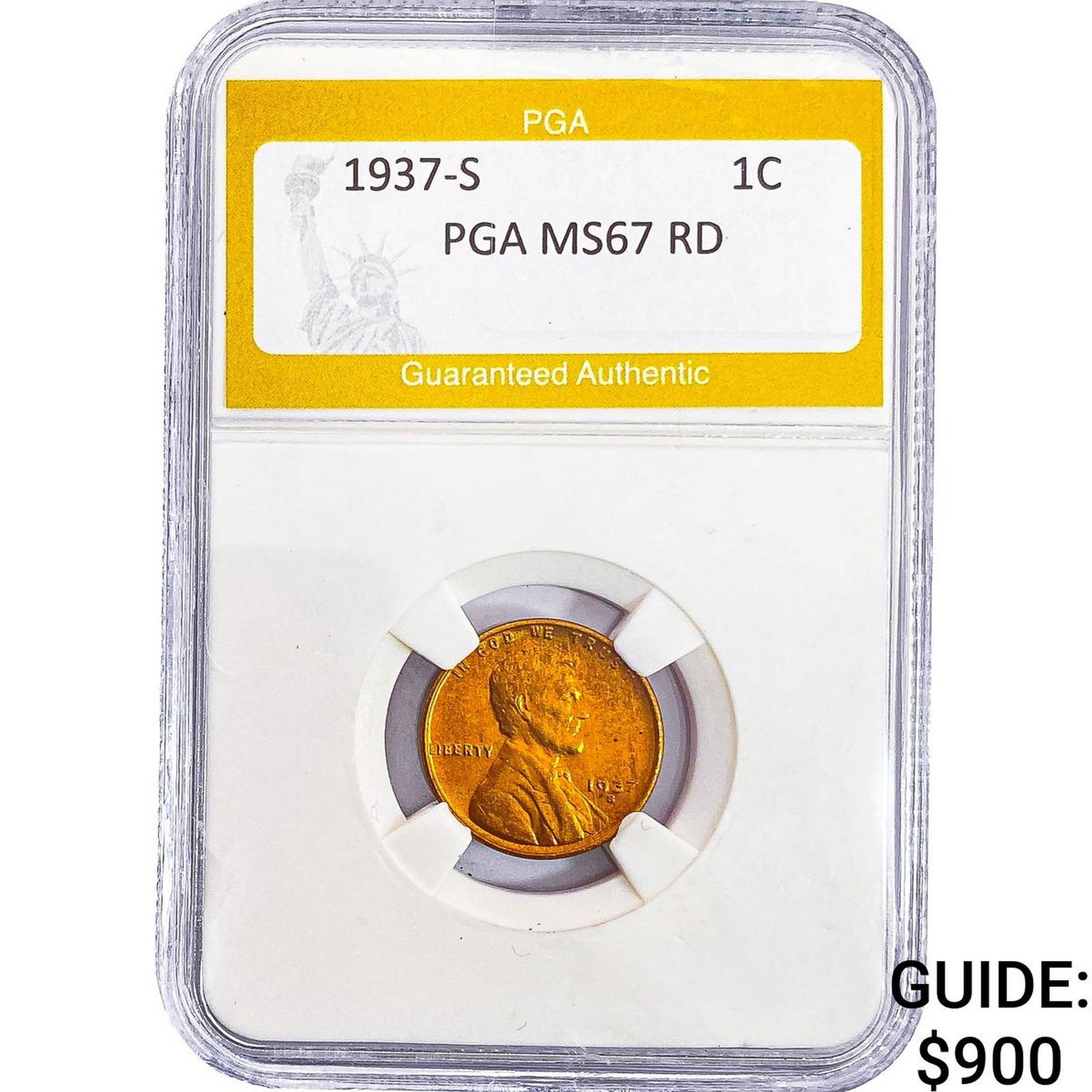 1937-S Wheat Cent PGA MS67 RD: 1937-S Wheat Cent PGA MS67 RD