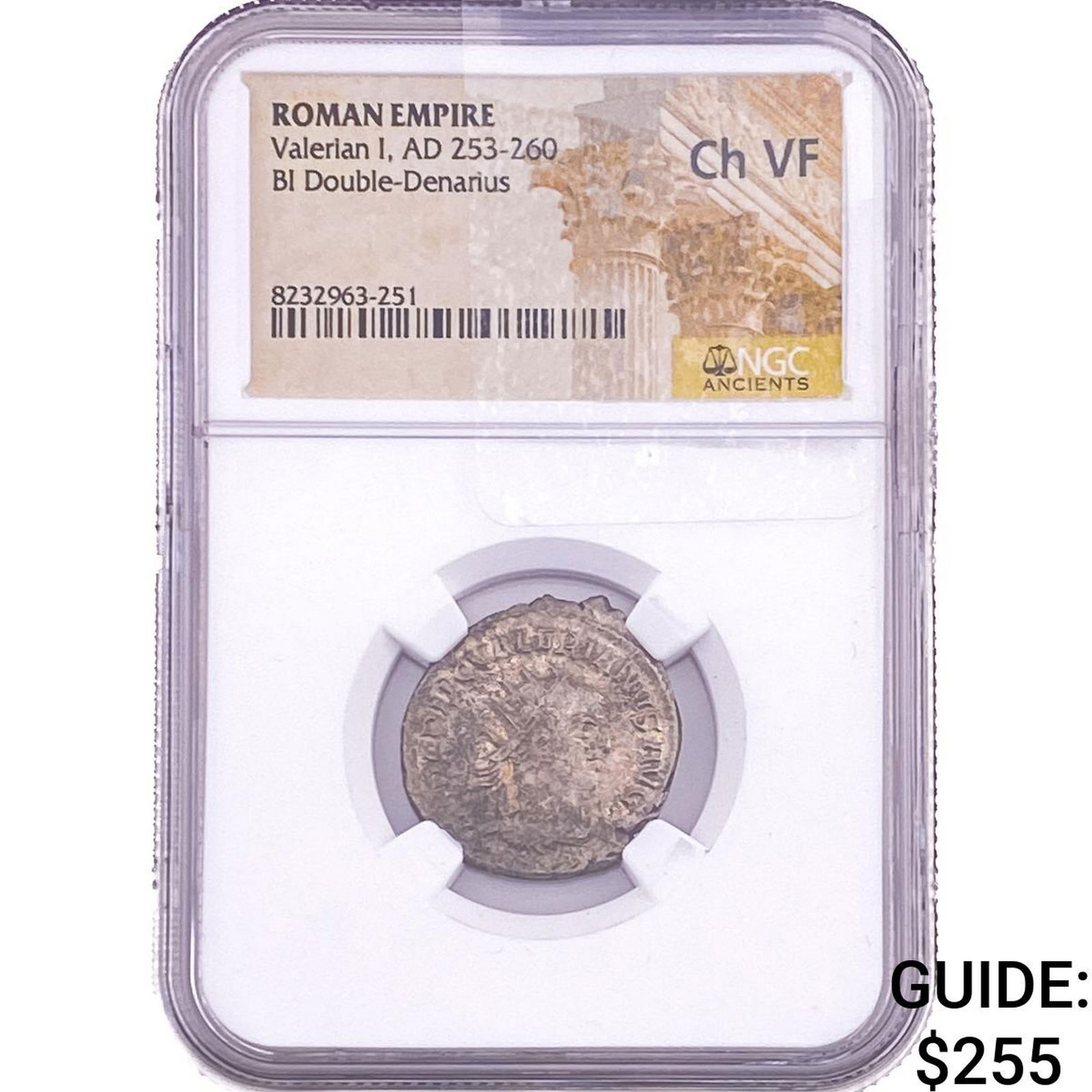 Roman Valerian I, AD 253-260 BI Double-Denarius NGC ChVF: Roman Valerian I, AD 253-260 BI Double-Denarius NGC ChVF