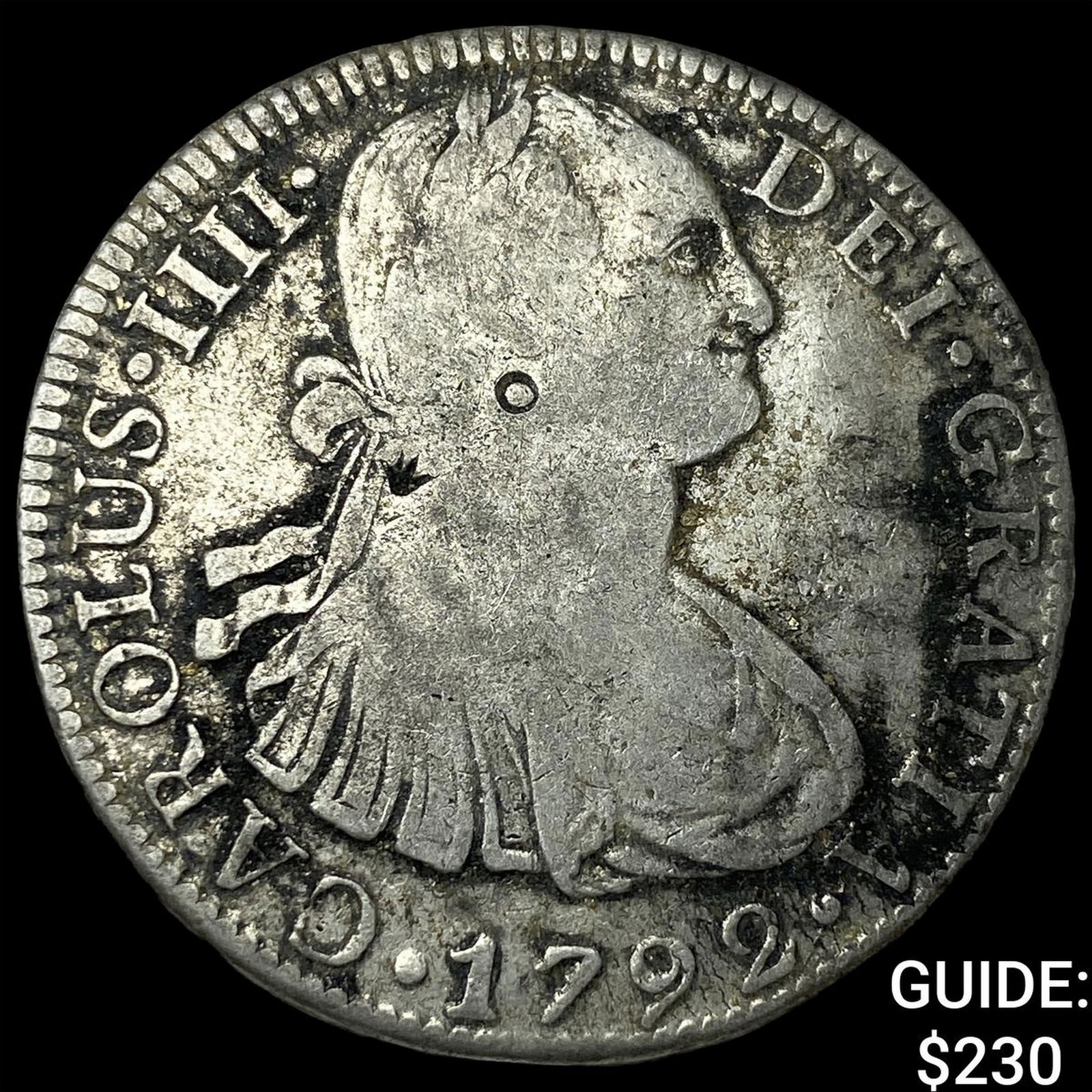 1792 Colonial Spain Silver 8 Reales Punchmarked NEARLY UNCIRCULATED (1 of 2)