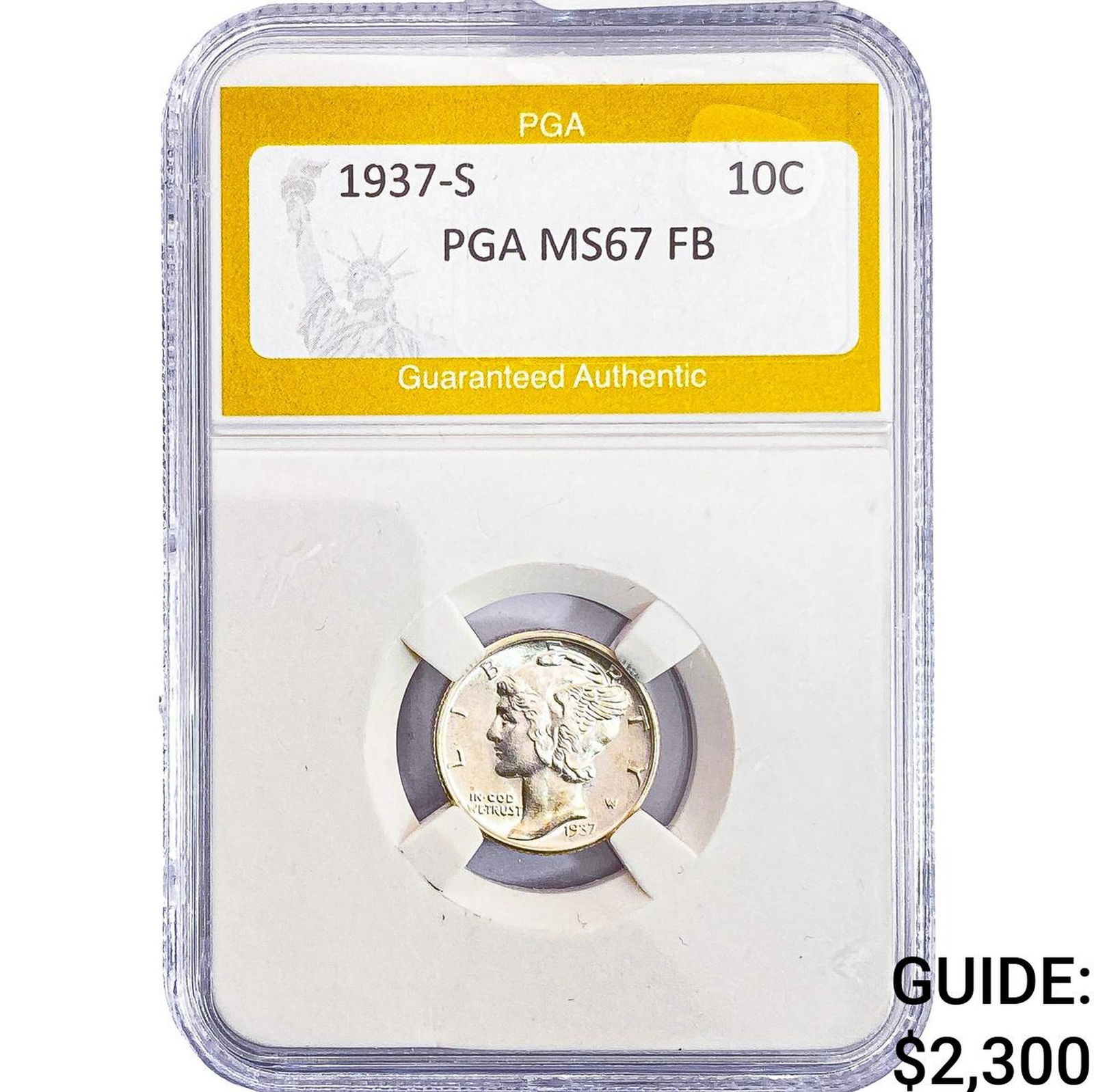1937-S Mercury Silver Dime PGA MS67 FB: 1937-S Mercury Silver Dime PGA MS67 FB
