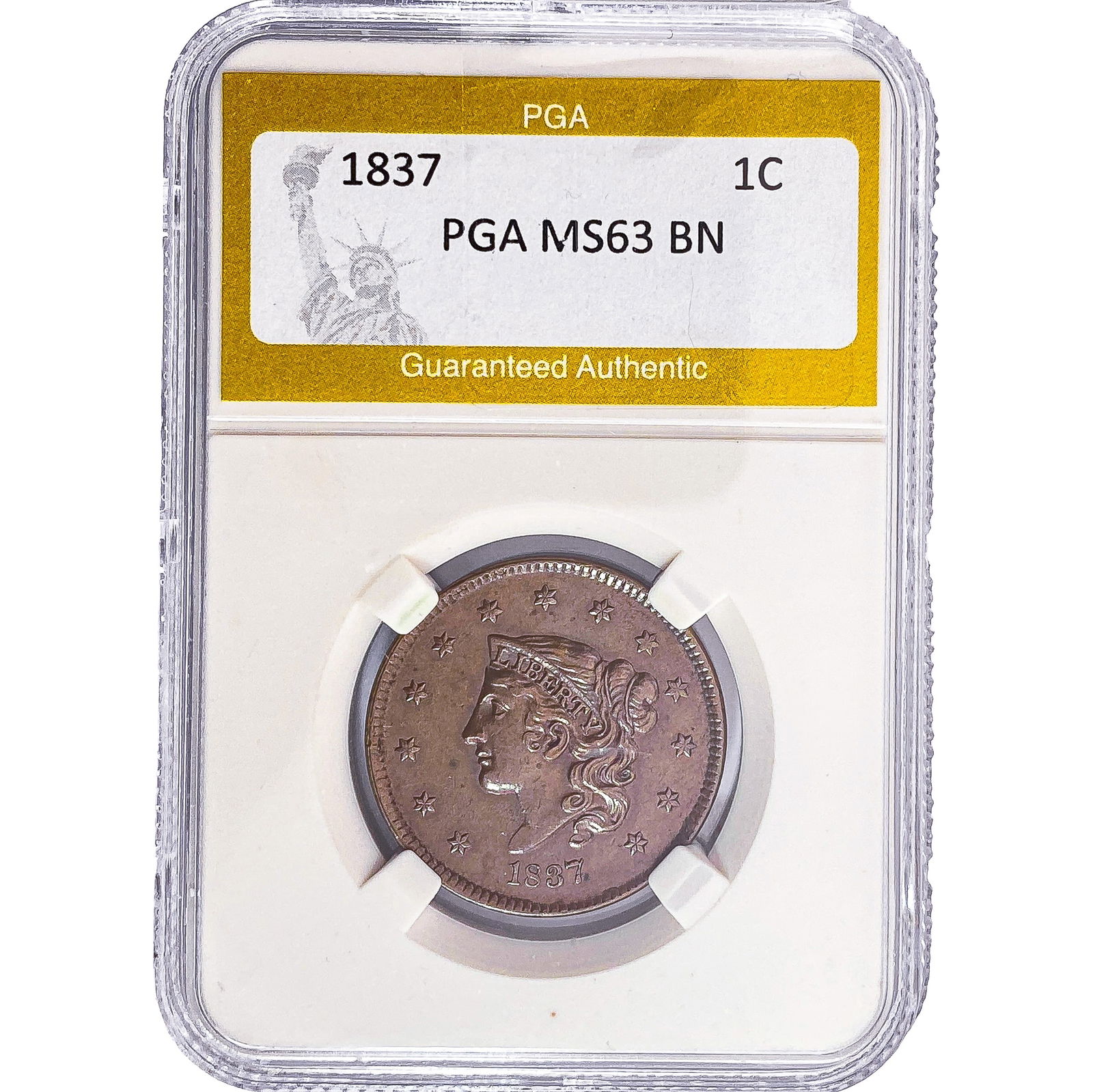 1837 Coronet Head Large Cent PGA MS63 BN (1 of 2)