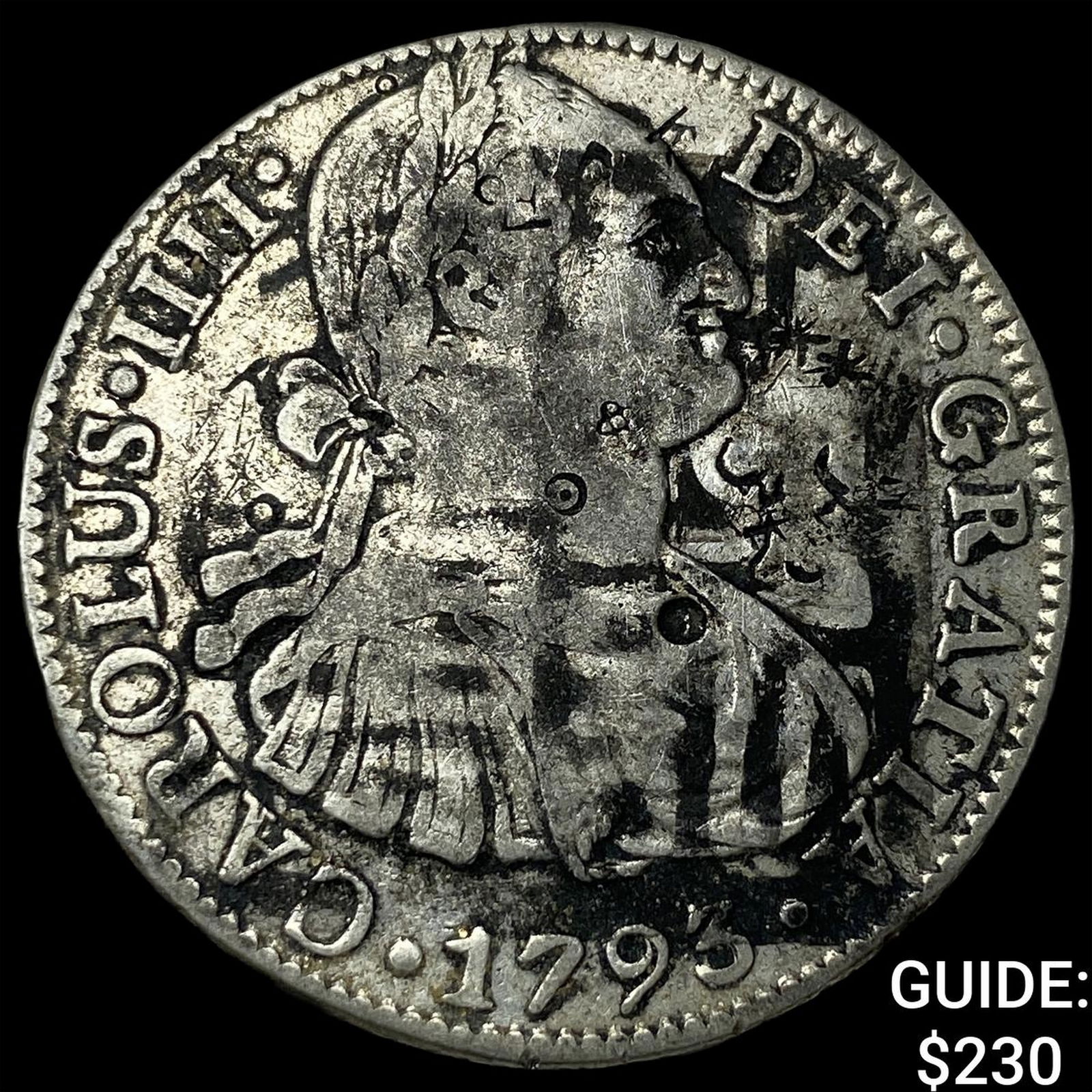 1793 Colonial Spain Silver 8 Reales Punchmarked NEARLY UNCIRCULATED (1 of 2)