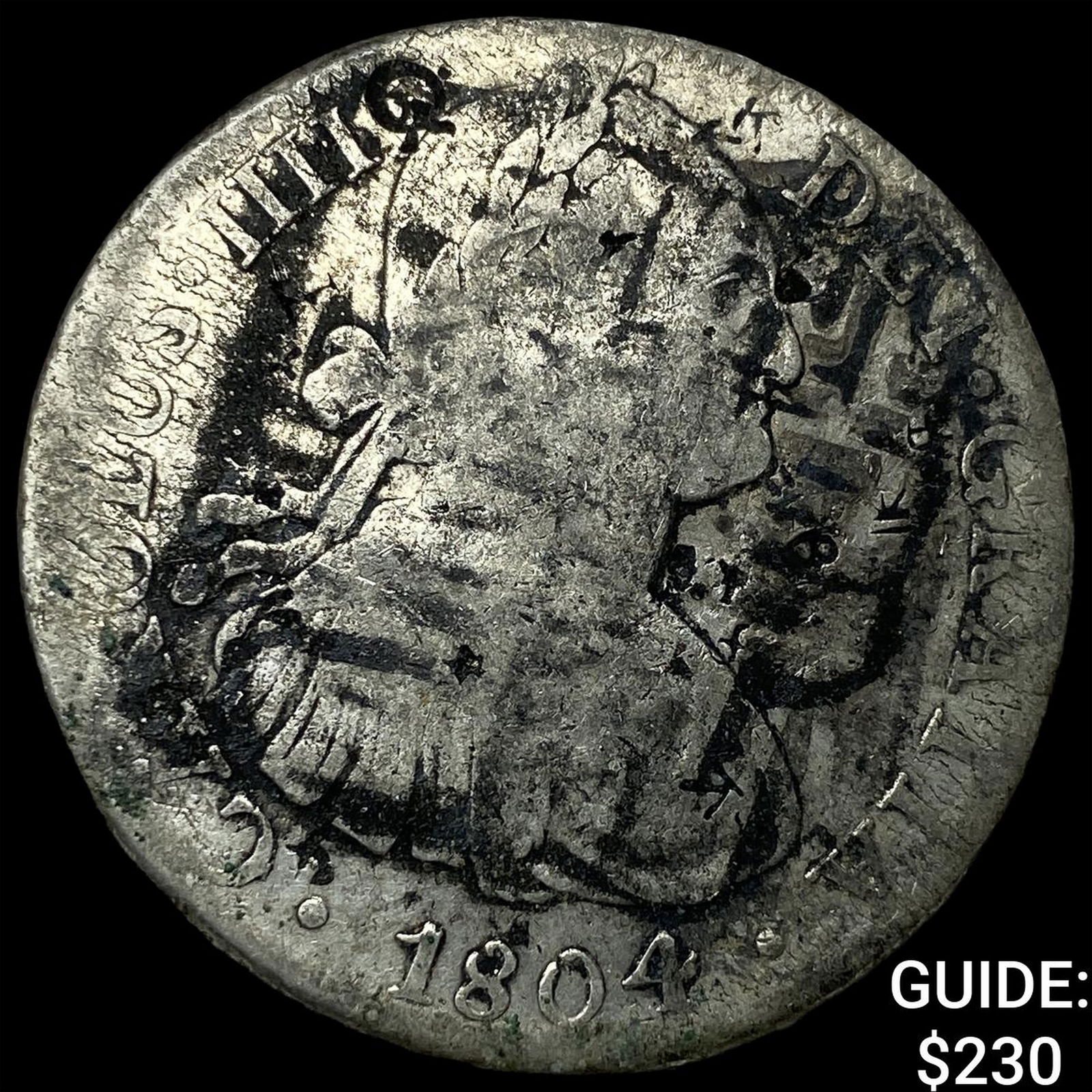 1804 Colonial Spain Silver 8 Reales Punchmarked NEARLY UNCIRCULATED: 1804 Colonial Spain Silver 8 Reales Punchmarked NEARLY UNCIRCULATED