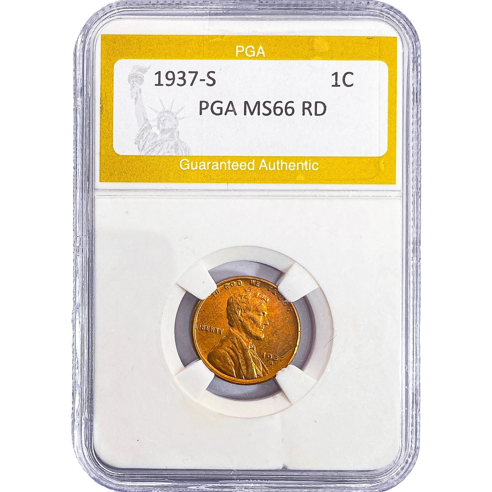 1937-S Wheat Cent PGA MS66 RD: 1937-S Wheat Cent PGA MS66 RD