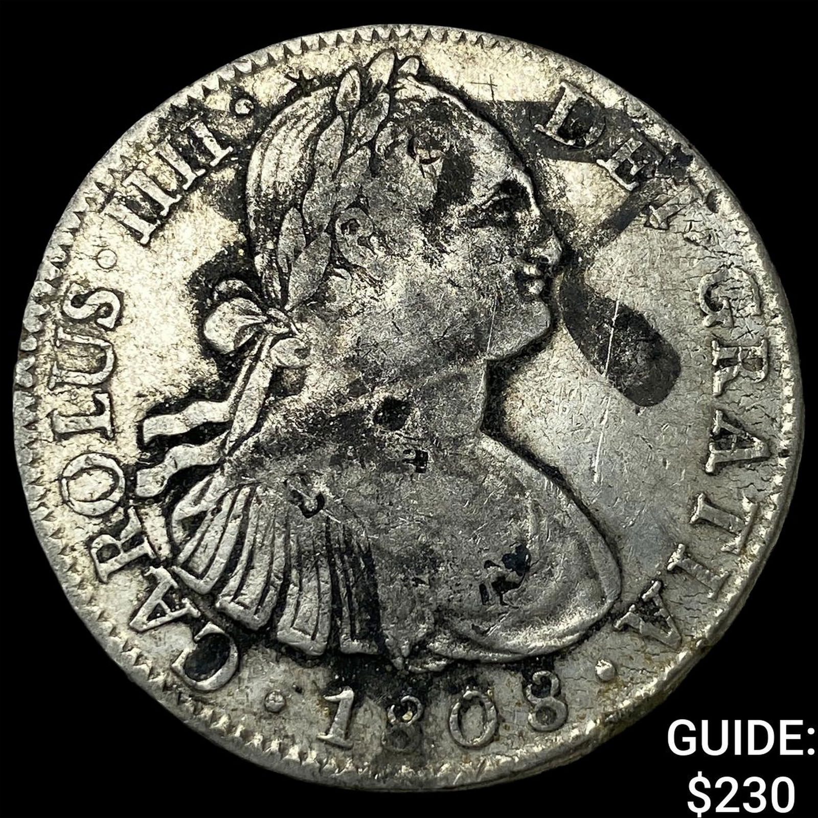 1808 Colonial Spain Silver 8 Reales Punchmarked NEARLY UNCIRCULATED: 1808 Colonial Spain Silver 8 Reales Punchmarked NEARLY UNCIRCULATED