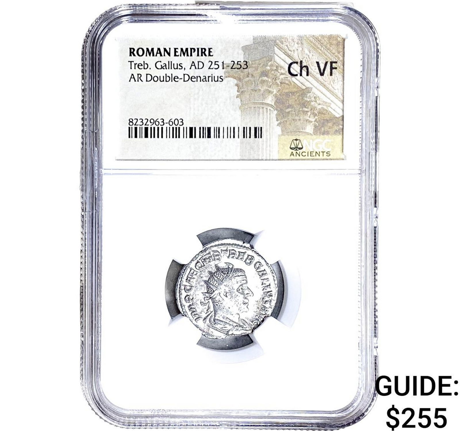 Roman Treb.Gallus, AD 251-253 AR Dbl-Denarius NGC Ch VF: Roman Treb.Gallus, AD 251-253 AR Dbl-Denarius NGC Ch VF