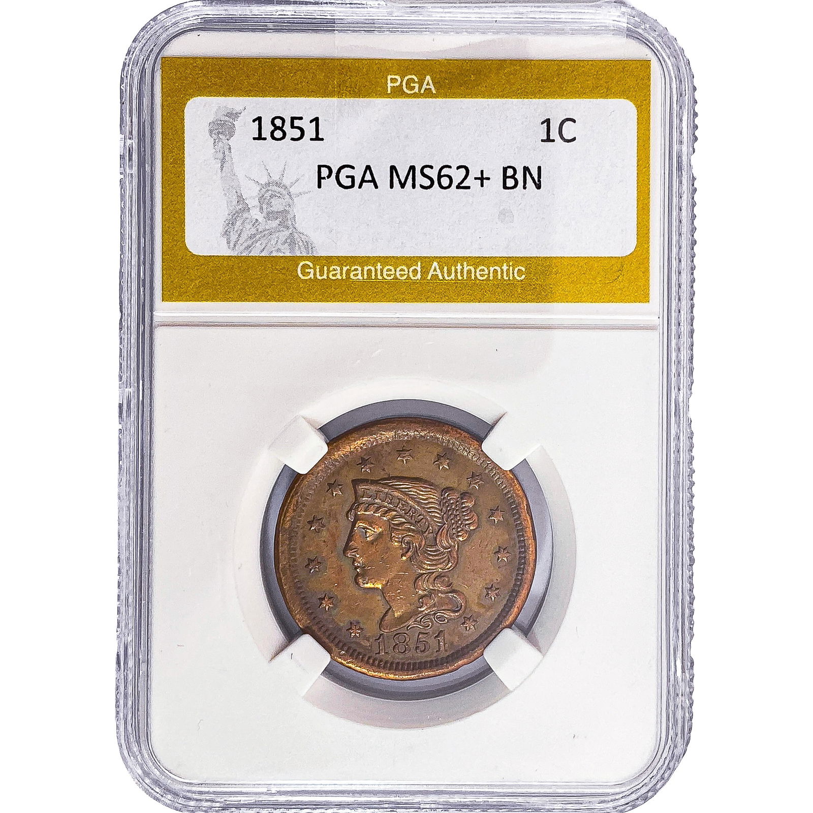 1851 Braided Hair Large Cent PGA MS62+ BN: 1851 Braided Hair Large Cent PGA MS62+ BN