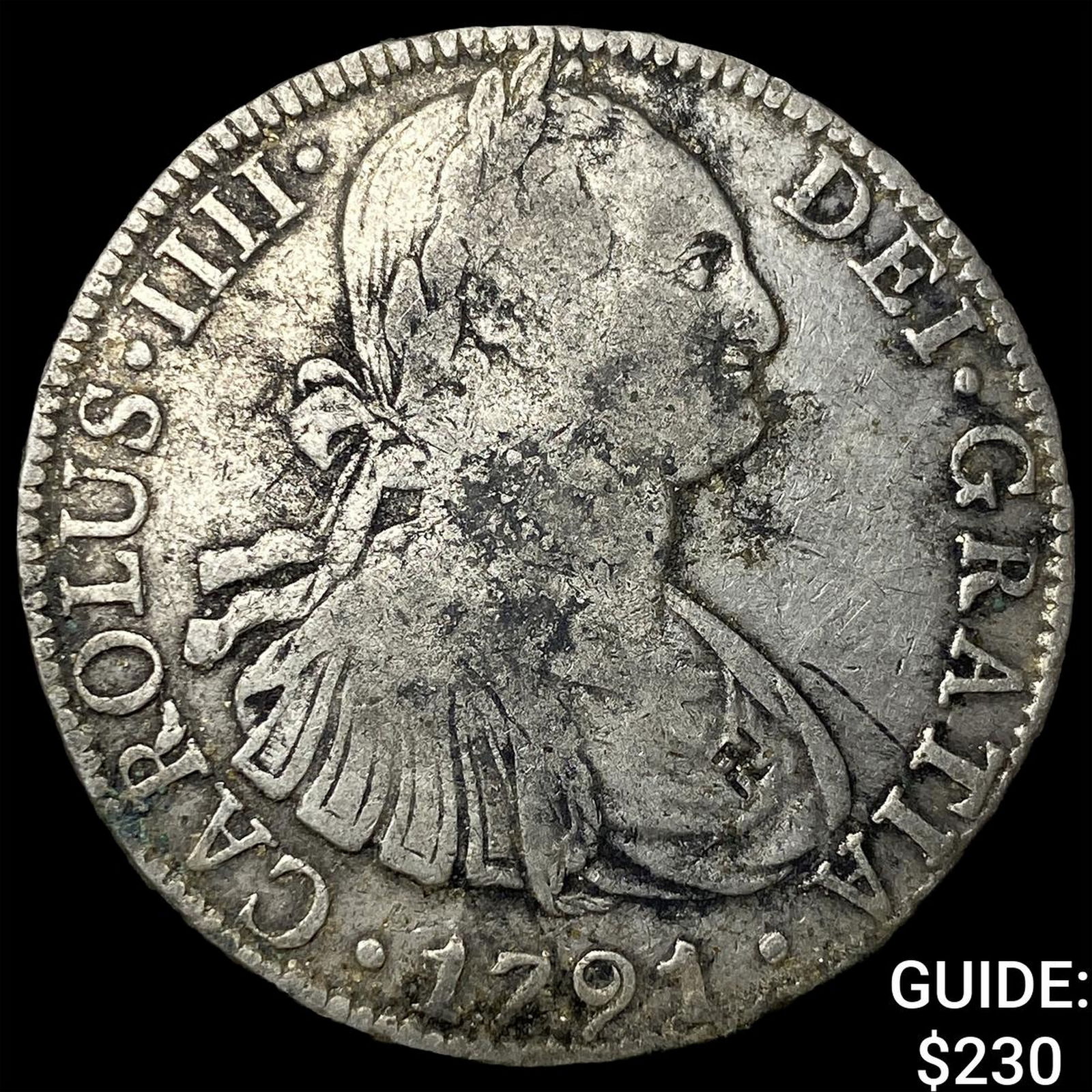 1791 Colonial Spain Silver 8 Reales Punchmarked NEARLY UNCIRCULATED (1 of 2)