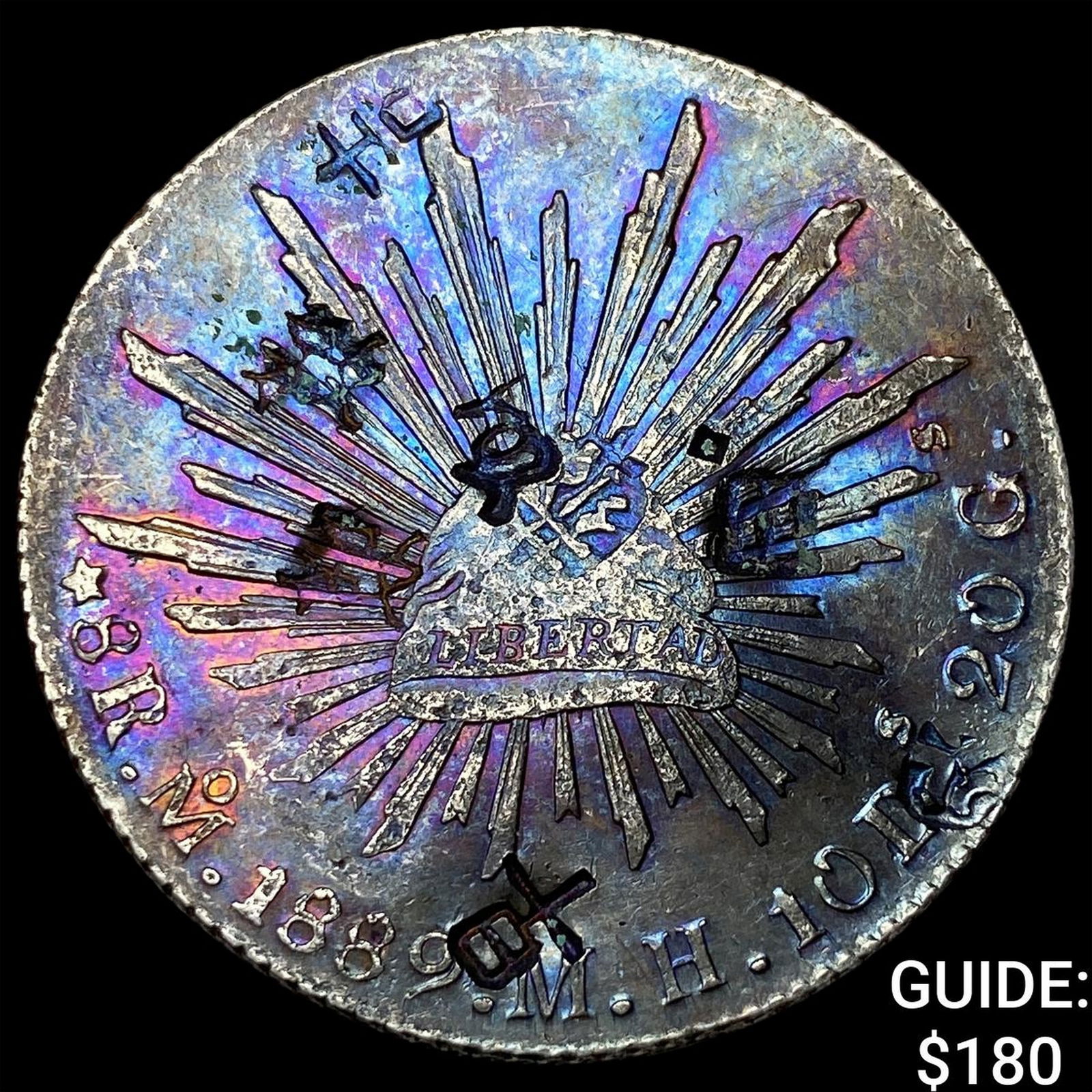 1889 Mexico Silver 8 Reales Punchmarked NEARLY UNCIRCULATED: 1889 Mexico Silver 8 Reales Punchmarked NEARLY UNCIRCULATED