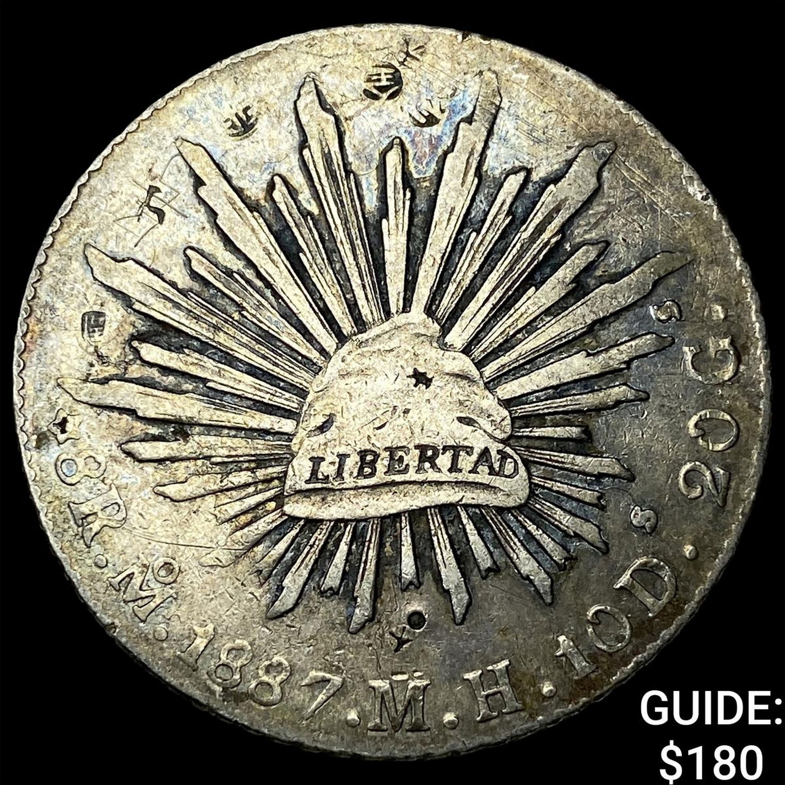 1887 Mexico Silver 8 Reales Punchmarked NEARLY UNCIRCULATED: 1887 Mexico Silver 8 Reales Punchmarked NEARLY UNCIRCULATED