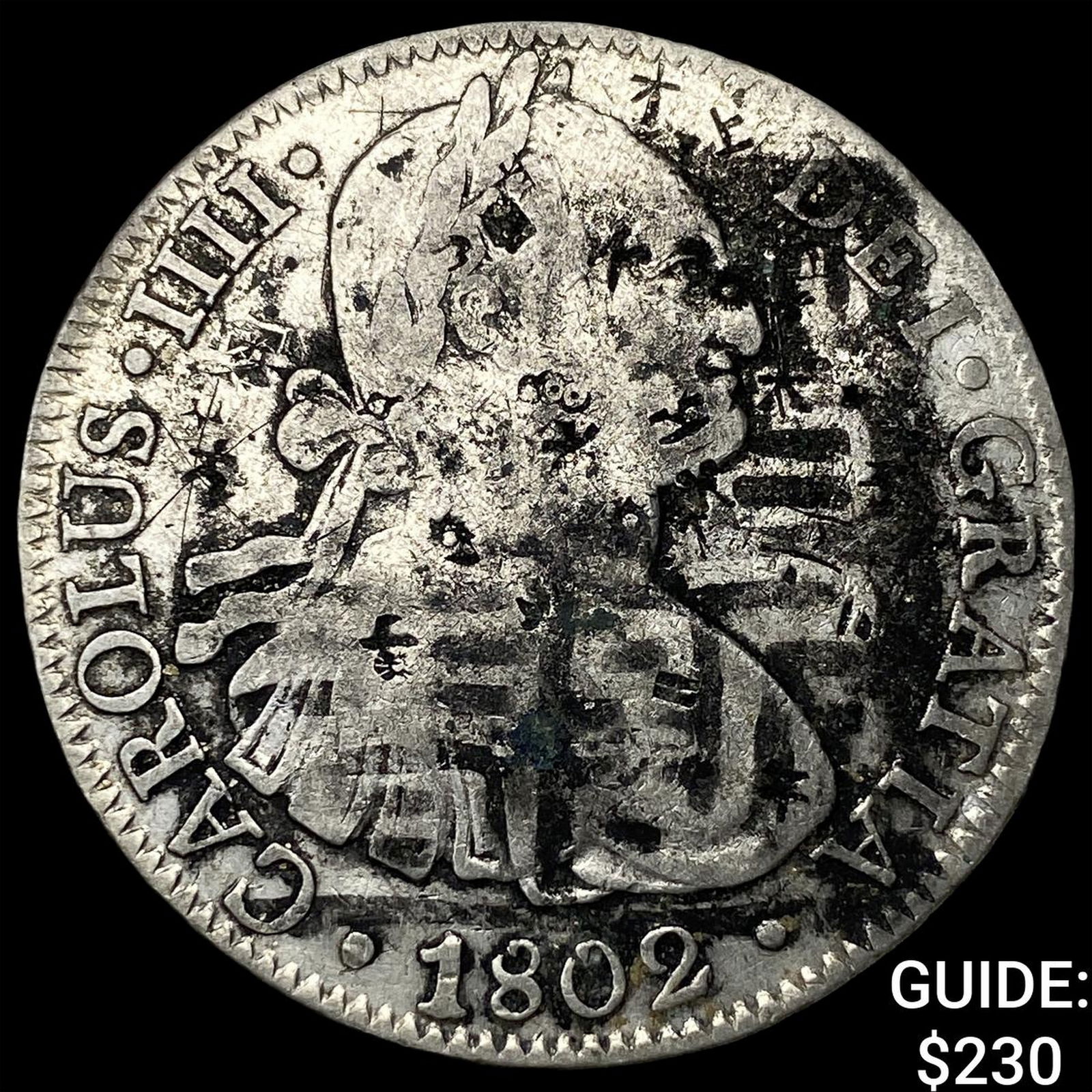 1802 Colonial Spain Silver 8 Reales Punchmarked NEARLY UNCIRCULATED: 1802 Colonial Spain Silver 8 Reales Punchmarked NEARLY UNCIRCULATED