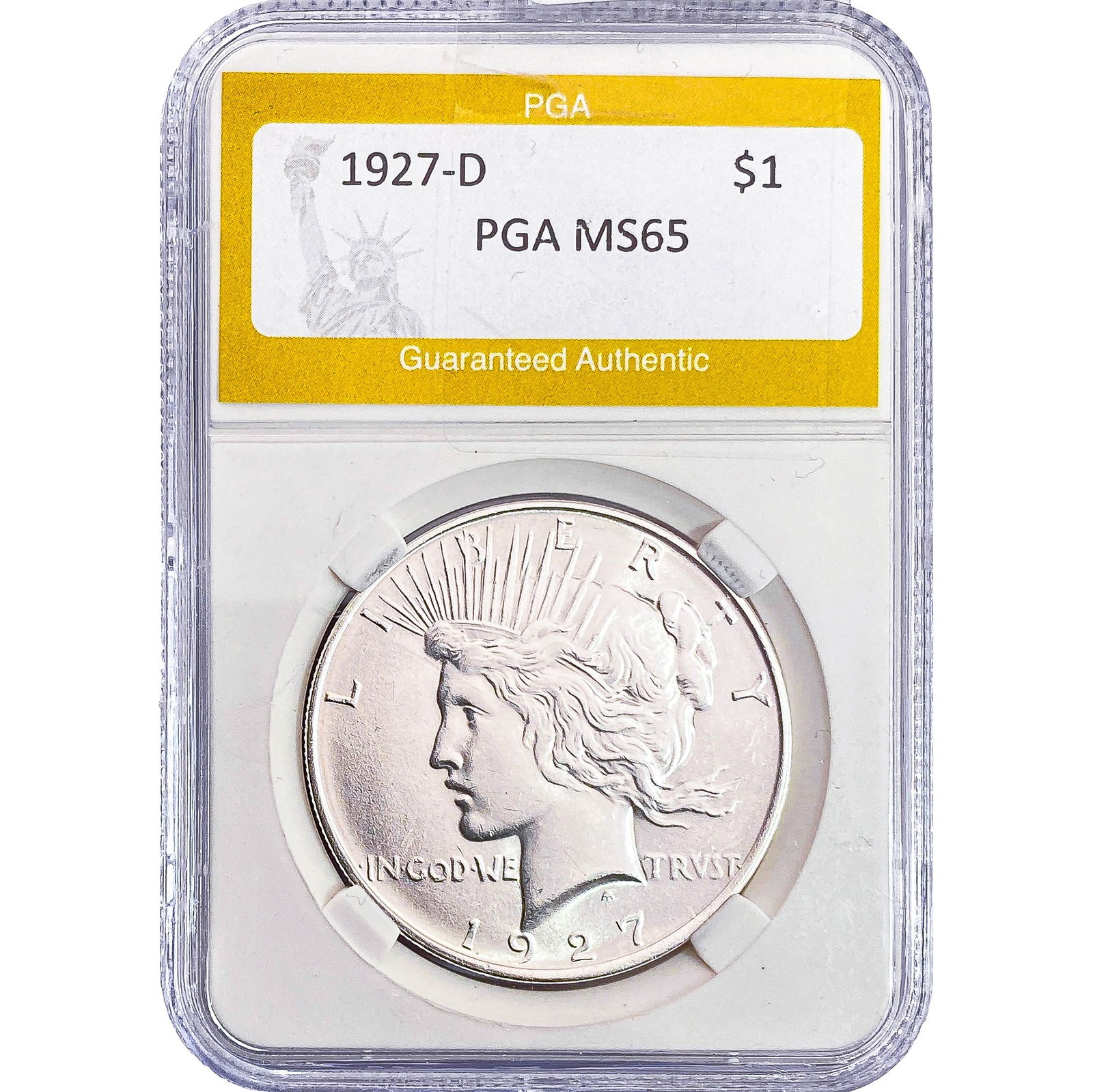 1927-D Silver Peace Dollar PGA MS65: 1927-D Silver Peace Dollar PGA MS65