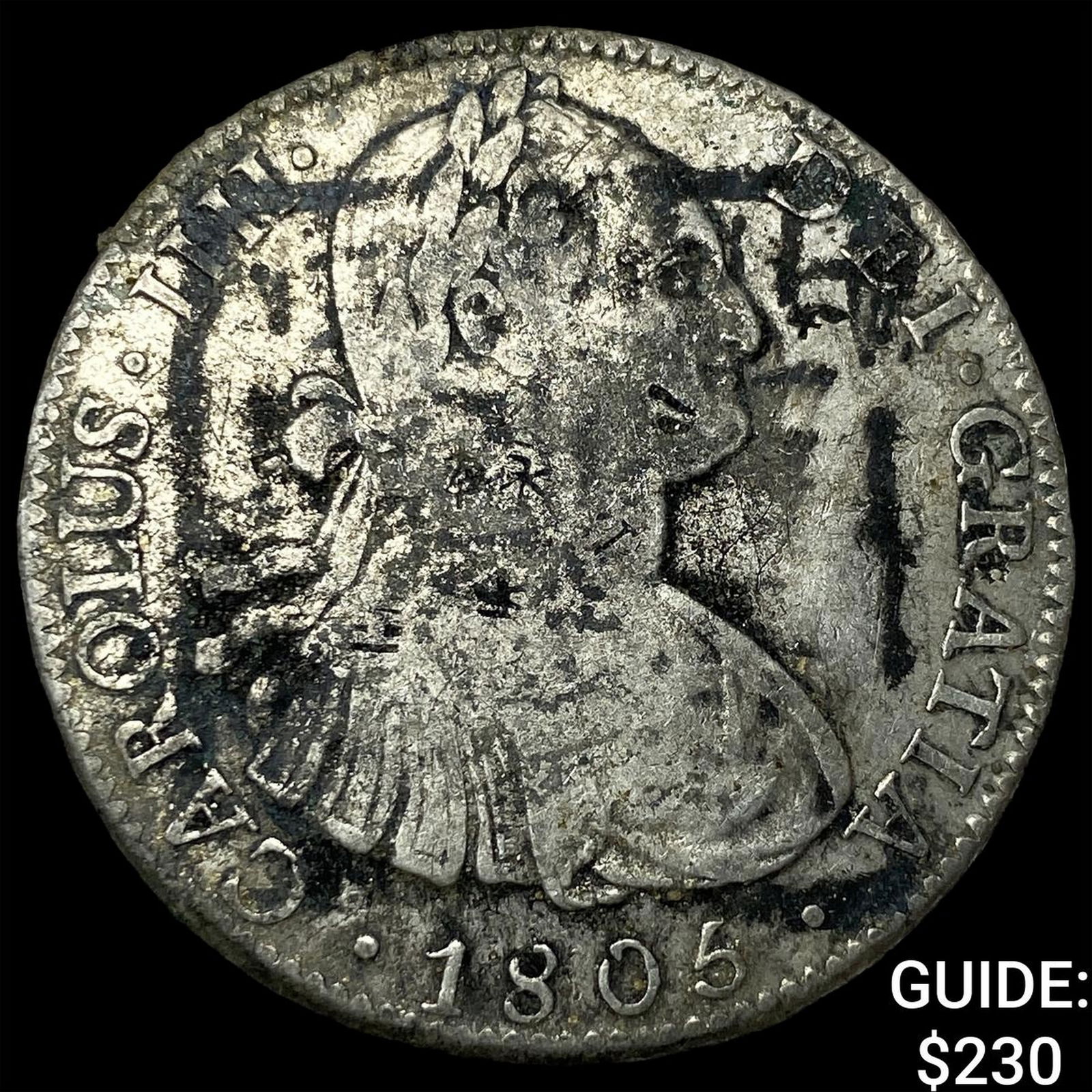 1806 Colonial Spain Silver 8 Reales Punchmarked NEARLY UNCIRCULATED: 1806 Colonial Spain Silver 8 Reales Punchmarked NEARLY UNCIRCULATED