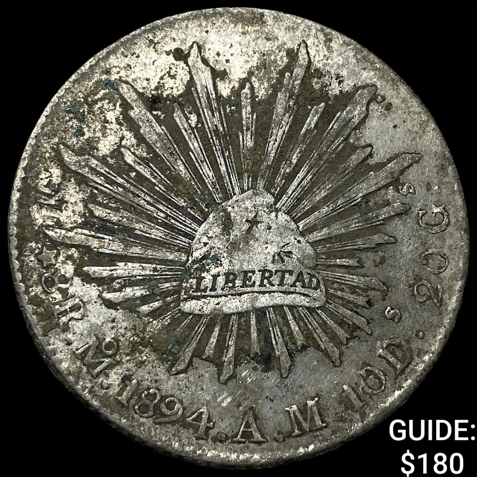 1894 Mexico Silver 8 Reales Punchmarked NEARLY UNCIRCULATED: 1894 Mexico Silver 8 Reales Punchmarked NEARLY UNCIRCULATED