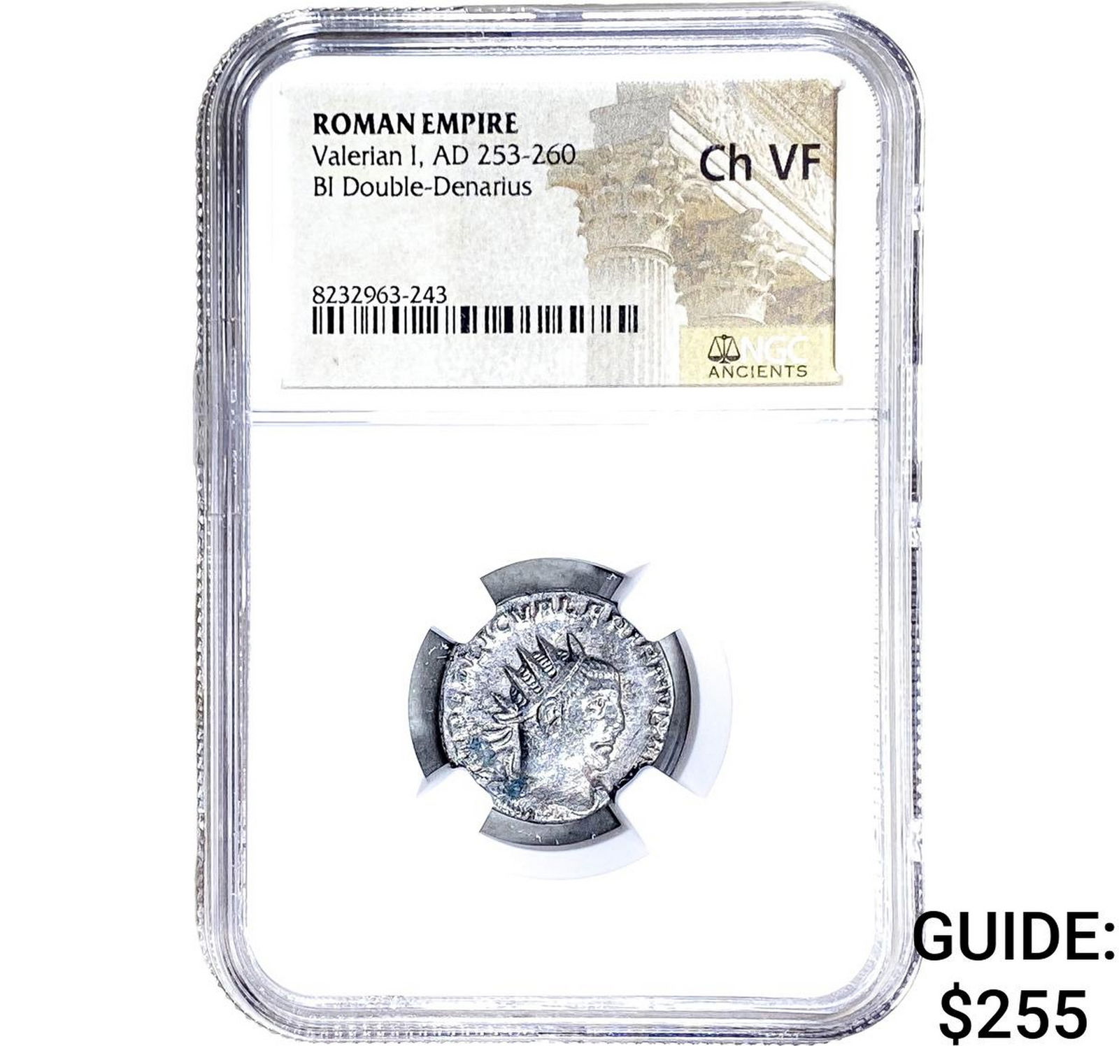 Roman Valerian I, AD 253-260 BI Dbl-Denarius NGC Ch VF: Roman Valerian I, AD 253-260 BI Dbl-Denarius NGC Ch VF