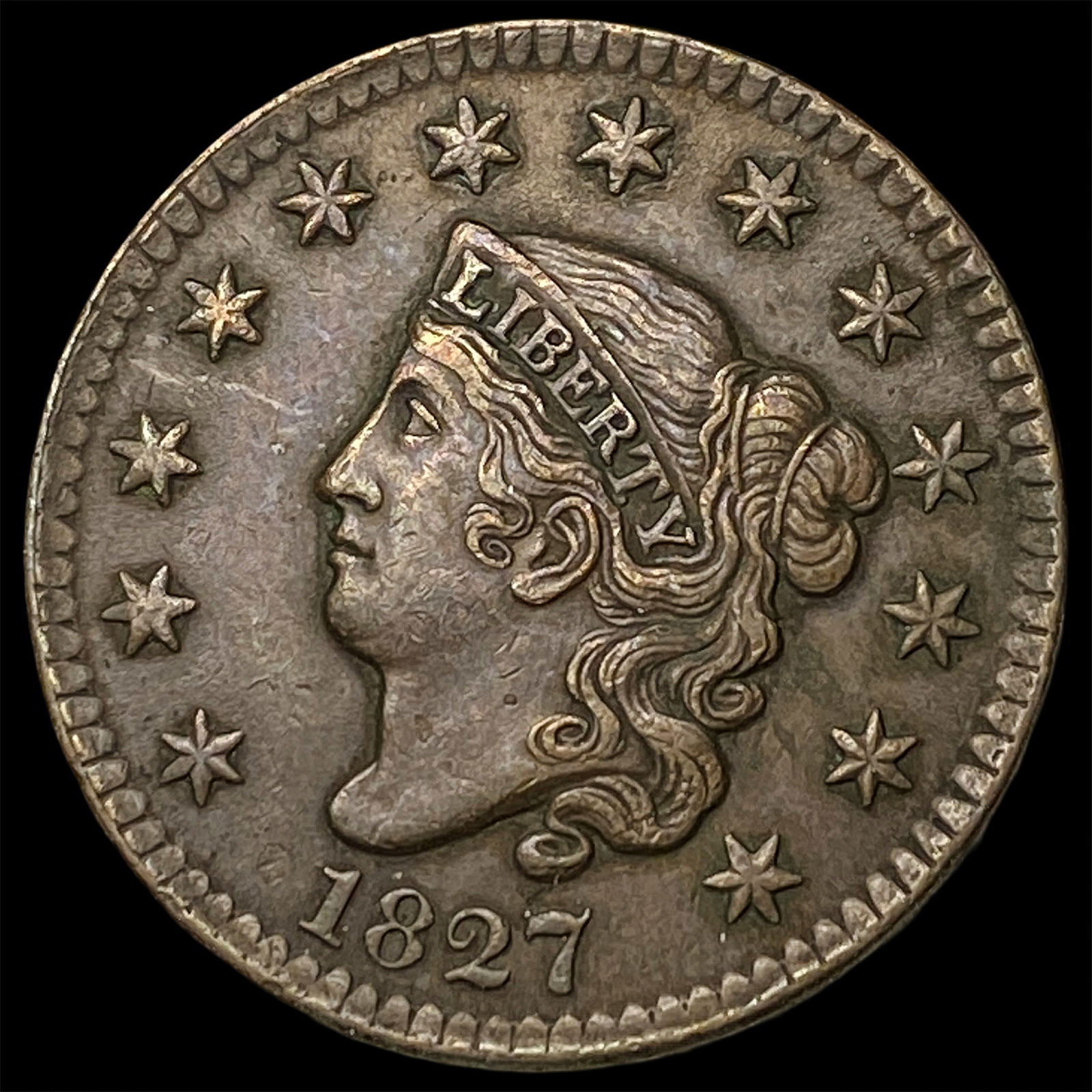 1827 Coronet Head Large Cent CLOSELY UNCIRCULATED: 1827 Coronet Head Large Cent CLOSELY UNCIRCULATED