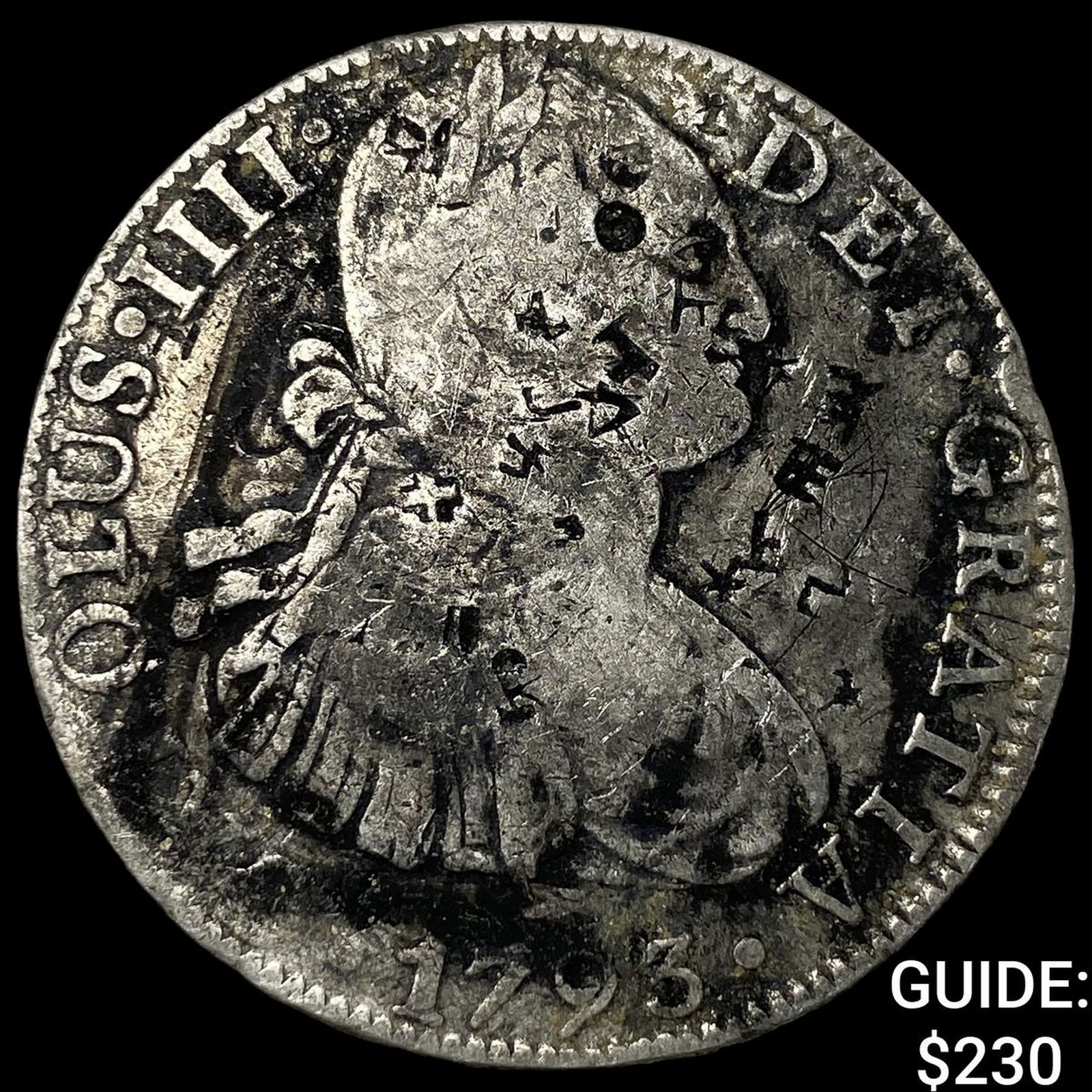 1793 Colonial Spain Silver 8 Reales Punchmarked NEARLY UNCIRCULATED: 1793 Colonial Spain Silver 8 Reales Punchmarked NEARLY UNCIRCULATED