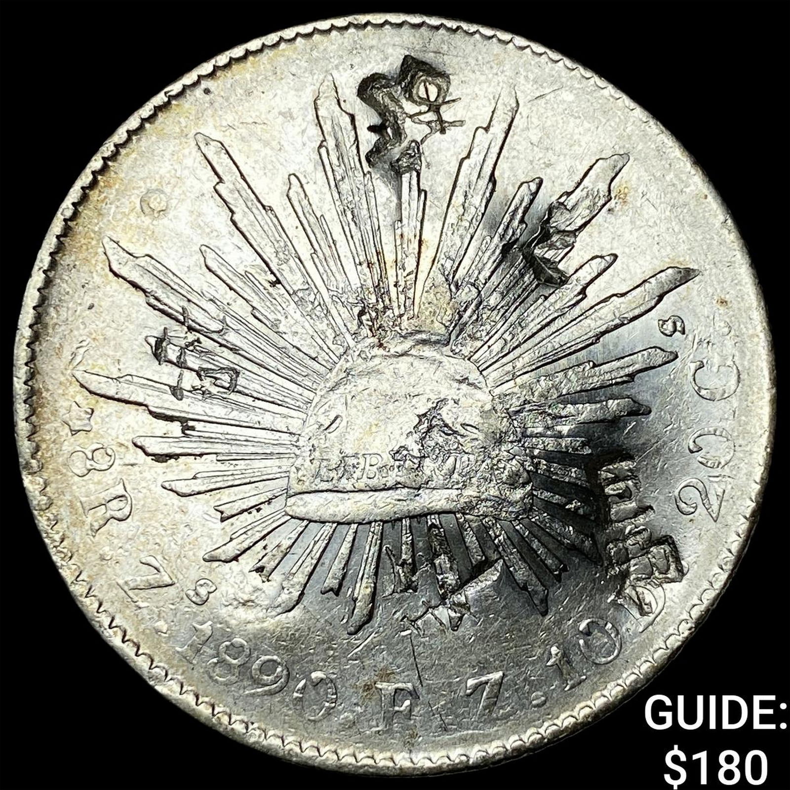 1890 Mexico Silver 8 Reales Punchmarked NEARLY UNCIRCULATED: 1890 Mexico Silver 8 Reales Punchmarked NEARLY UNCIRCULATED