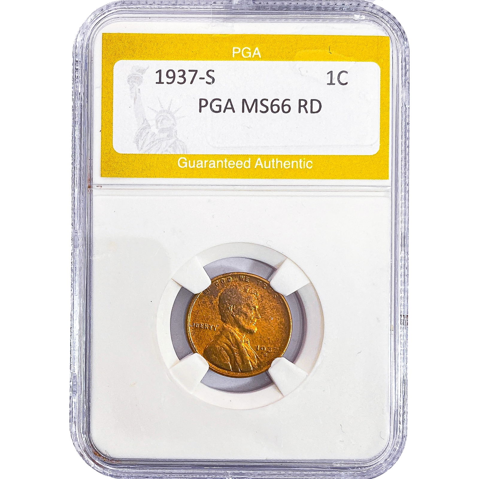 1937-S Wheat Cent PGA MS66 RD: 1937-S Wheat Cent PGA MS66 RD