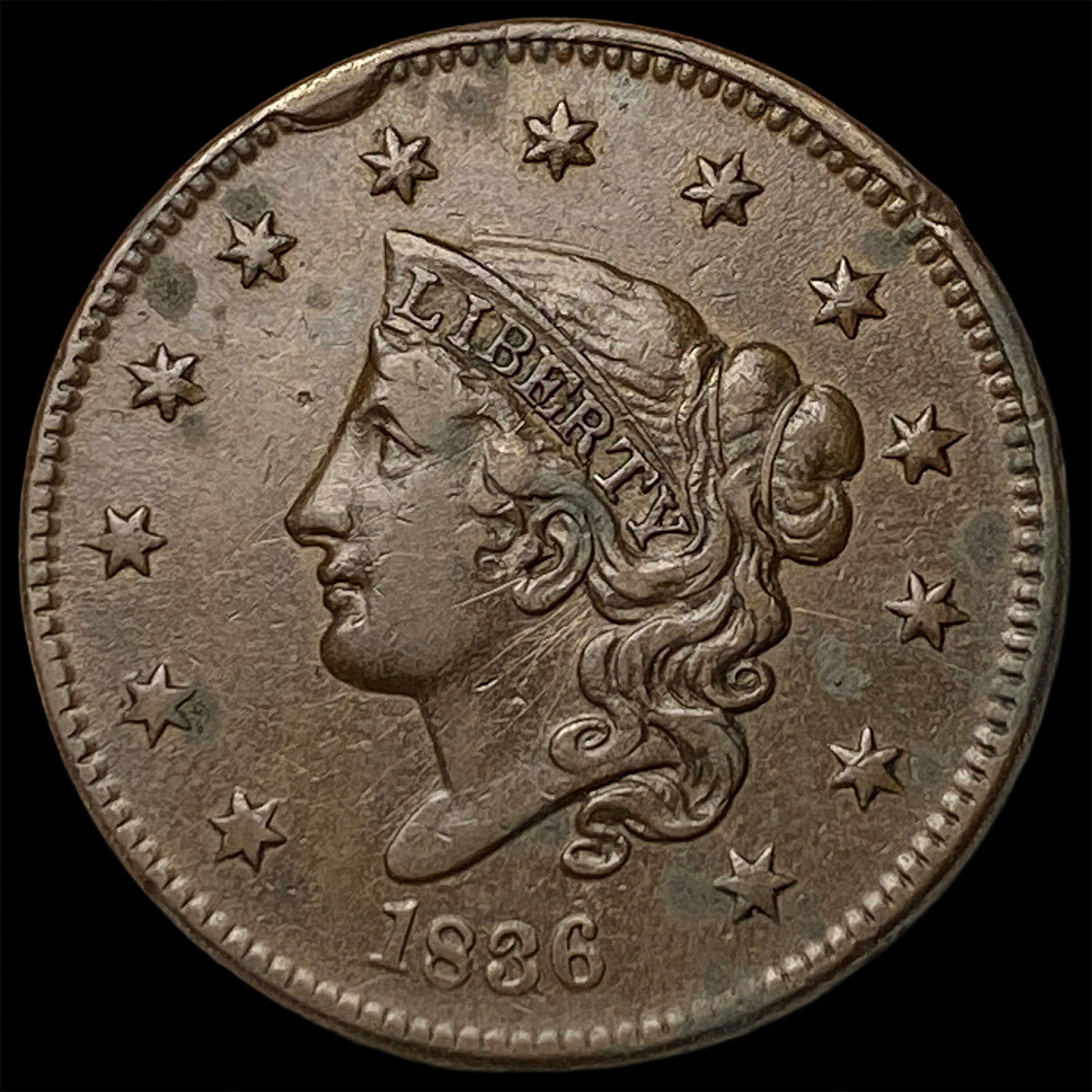 1836 Coronet Head Large Cent CLOSELY UNCIRCULATED: 1836 Coronet Head Large Cent CLOSELY UNCIRCULATED