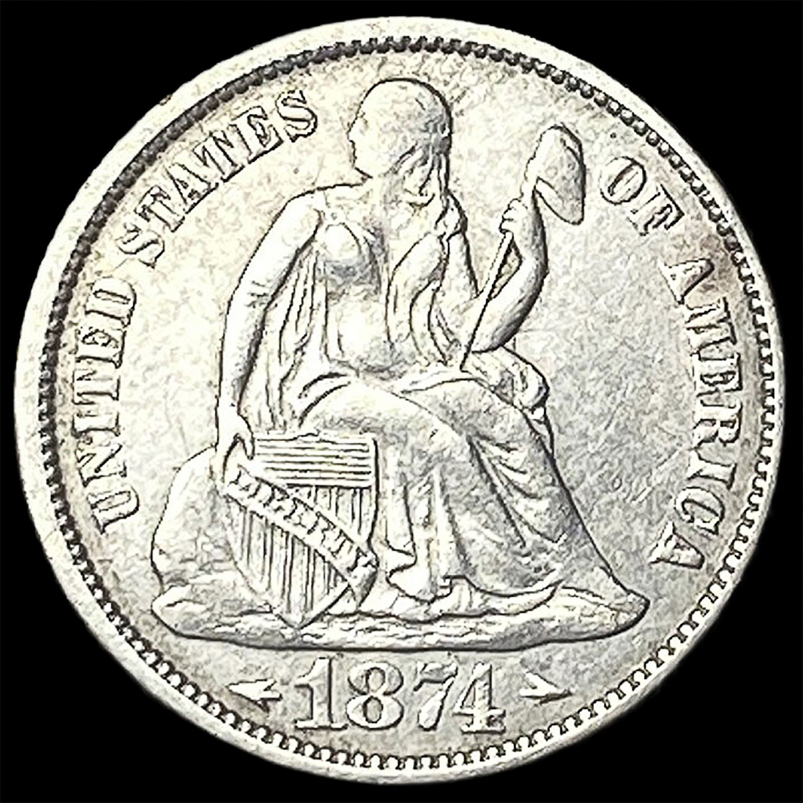 1874 Seated Liberty Dime CLOSELY UNCIRCULATED (1 of 2)