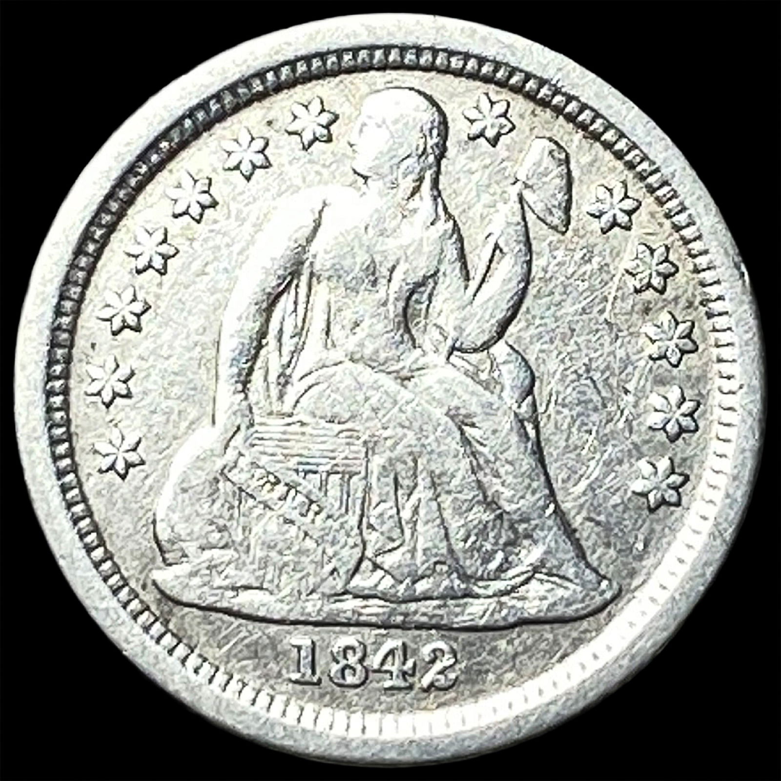 1842-O Seated Liberty Dime NEARLY UNCIRCULATED: 1842-O Seated Liberty Dime NEARLY UNCIRCULATED