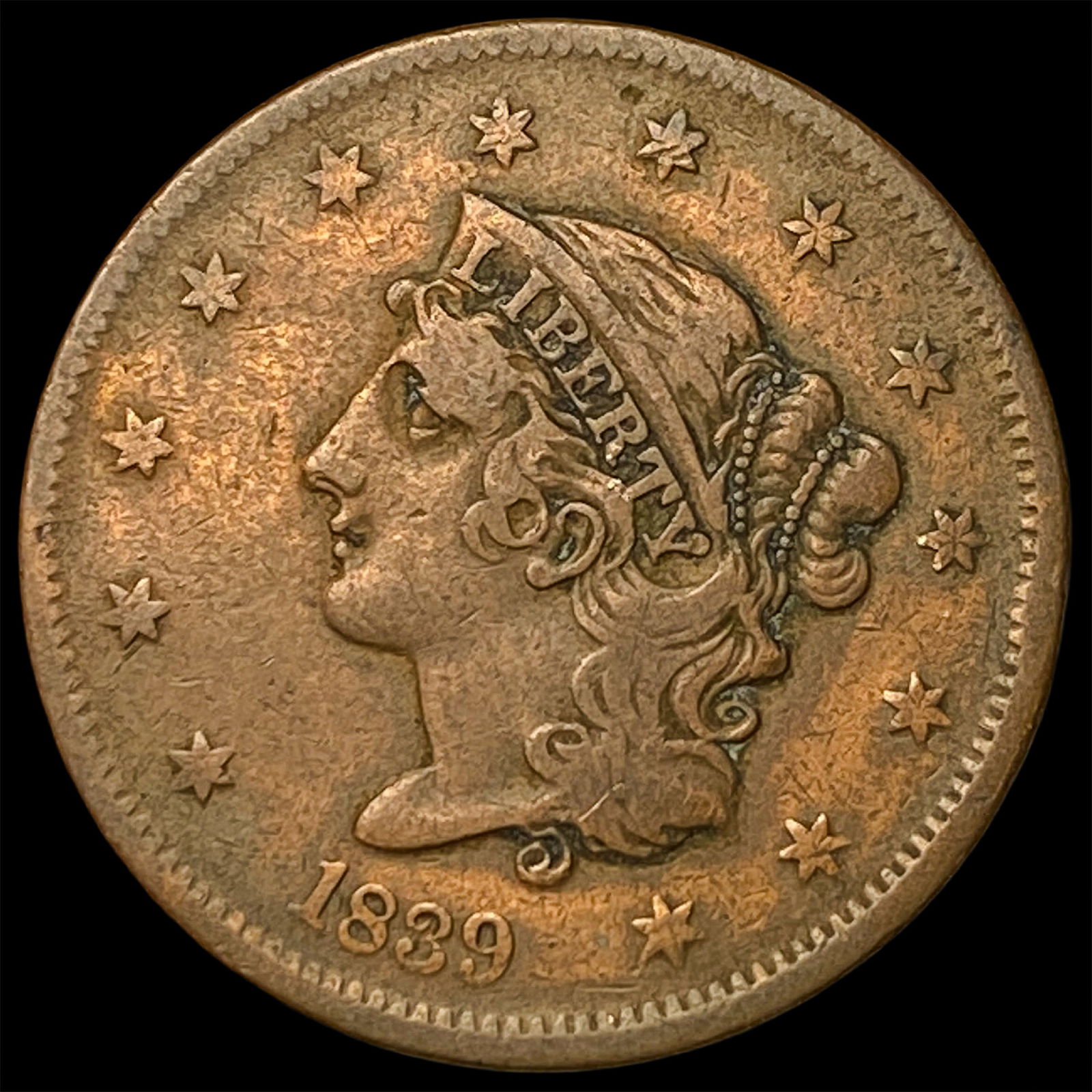 1839 Braided Hair Large Cent LIGHTLY CIRCULATED: 1839 Braided Hair Large Cent LIGHTLY CIRCULATED