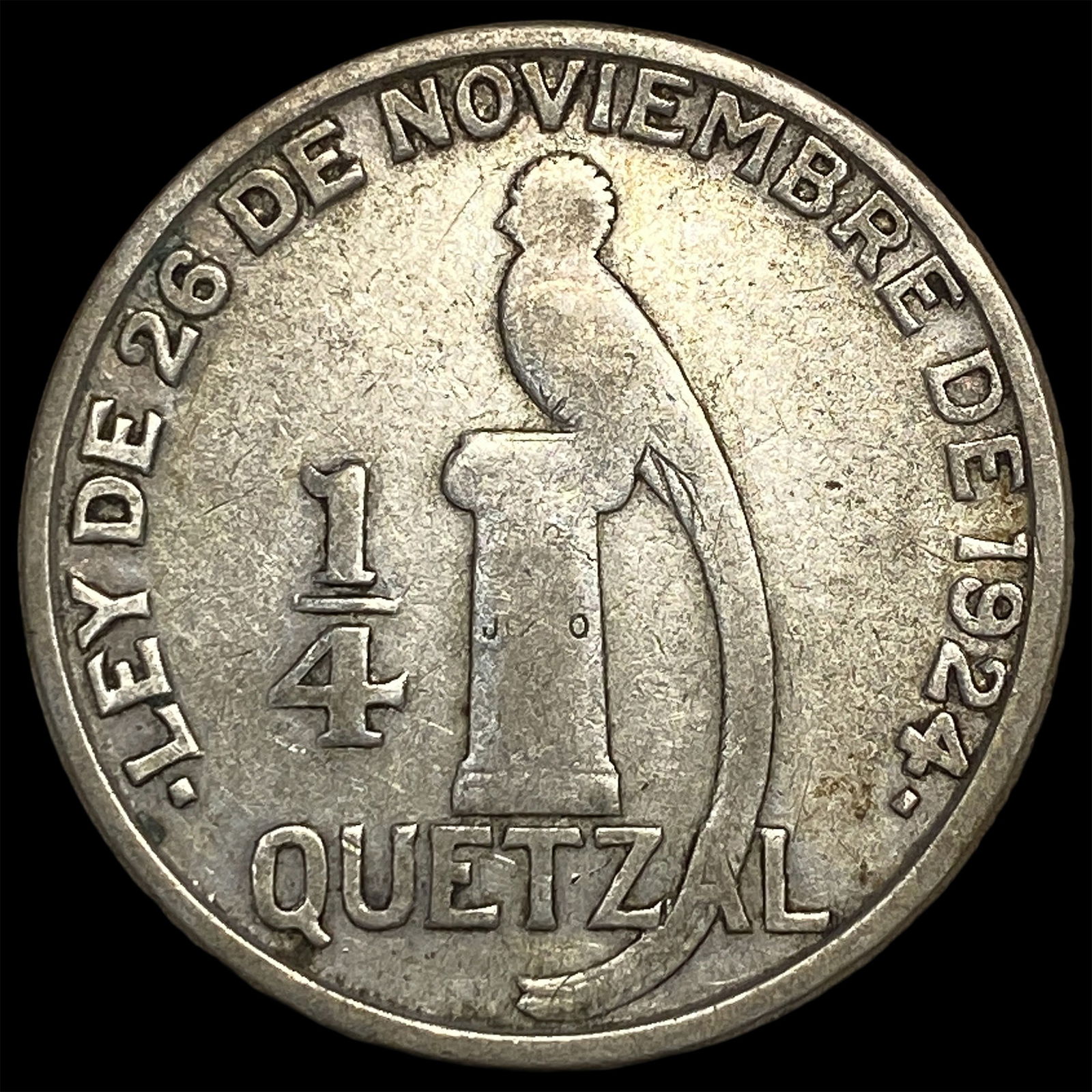 1946 Guatemala Silver 1/4 Quetzal CLOSELY UNCIRCULATED: 1946 Guatemala Silver 1/4 Quetzal CLOSELY UNCIRCULATED