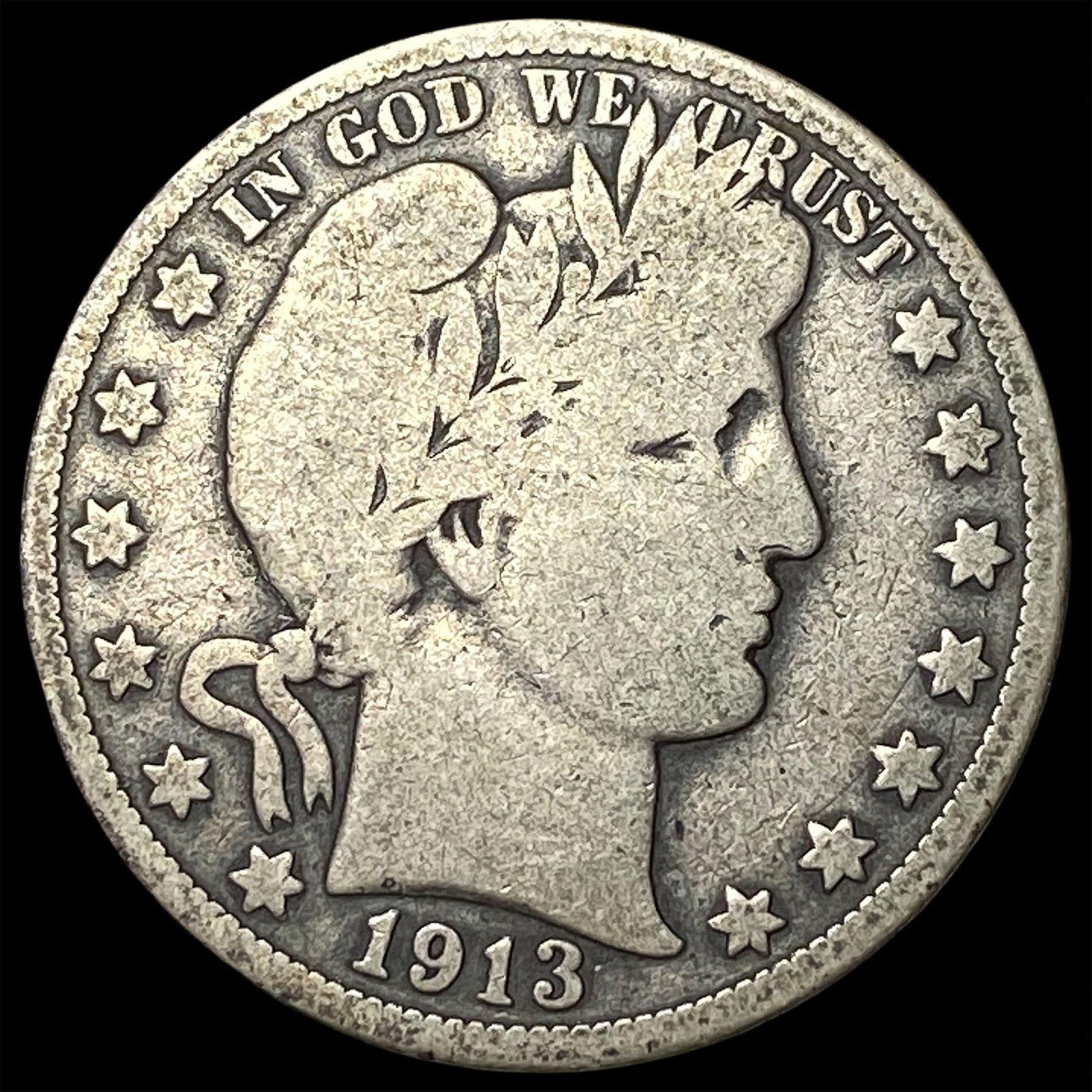 1913 Silver Barber Half Dollar NICELY CIRCULATED: 1913 Silver Barber Half Dollar NICELY CIRCULATED