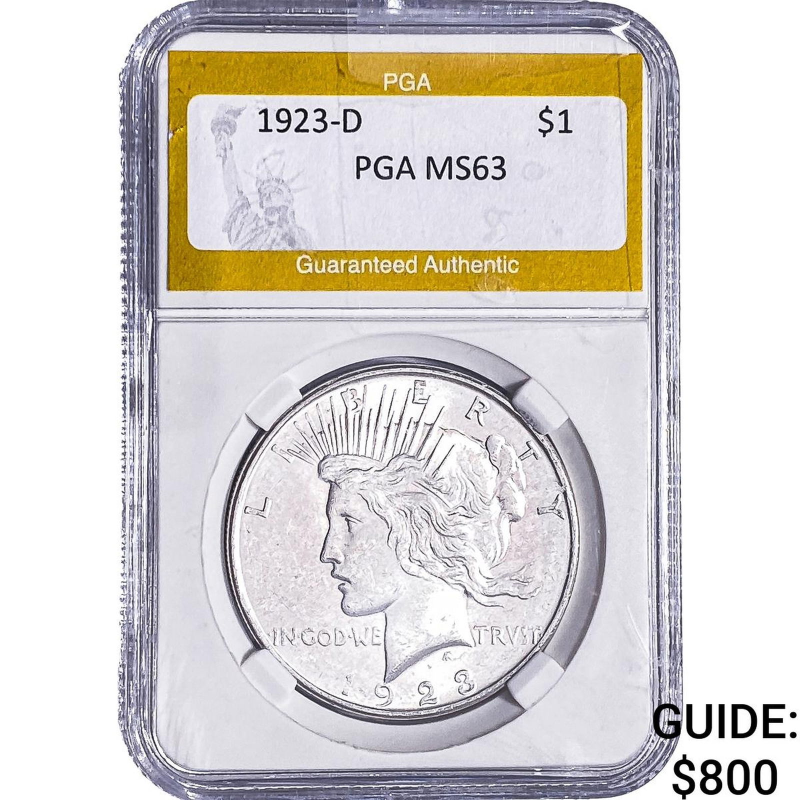 1923-D Silver Peace Dollar PGA MS63: 1923-D Silver Peace Dollar PGA MS63