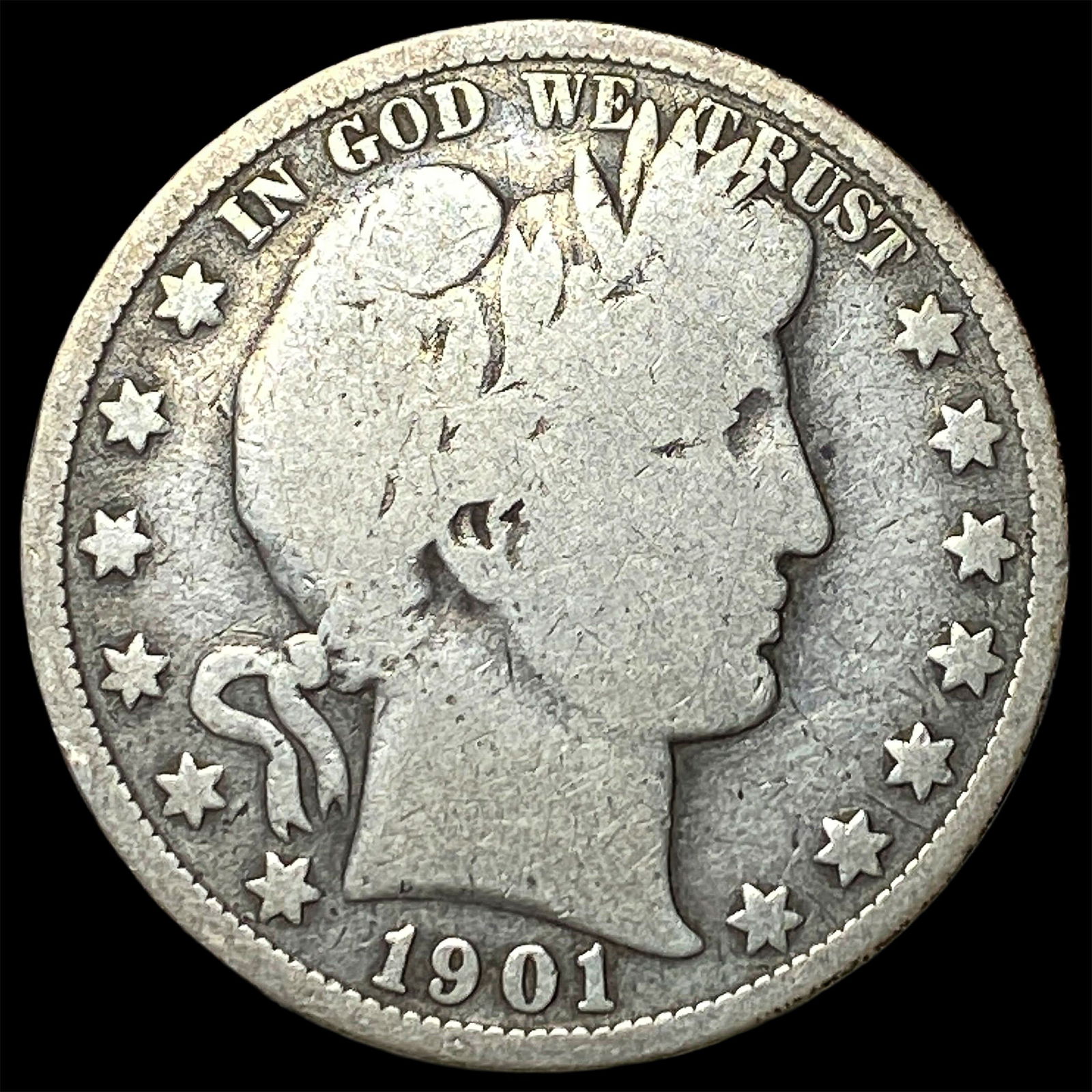 1901-S Silver Barber Half Dollar NICELY CIRCULATED: 1901-S Silver Barber Half Dollar NICELY CIRCULATED