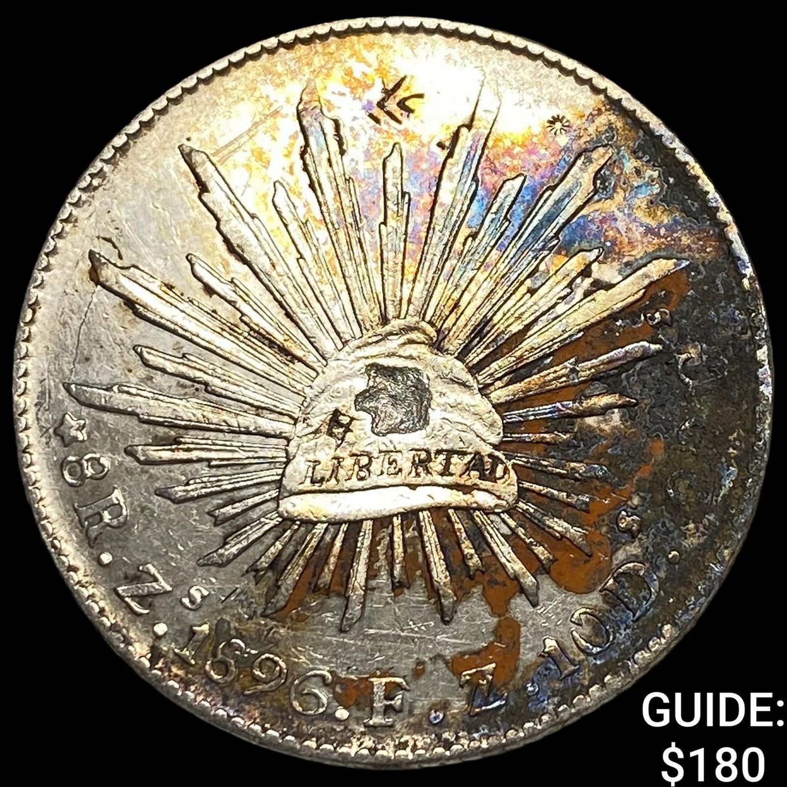 1896 Mexico Silver 8 Reales Punchmarked NEARLY UNCIRCULATED: 1896 Mexico Silver 8 Reales Punchmarked NEARLY UNCIRCULATED