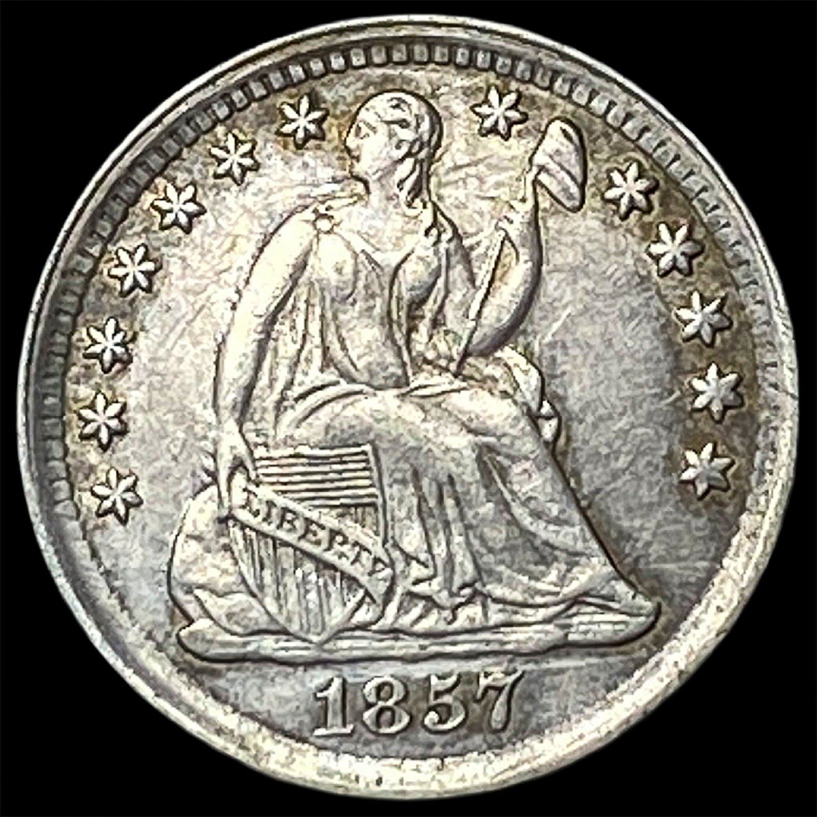 1857 Seated Liberty Half Dime CLOSELY UNCIRCULATED: 1857 Seated Liberty Half Dime CLOSELY UNCIRCULATED