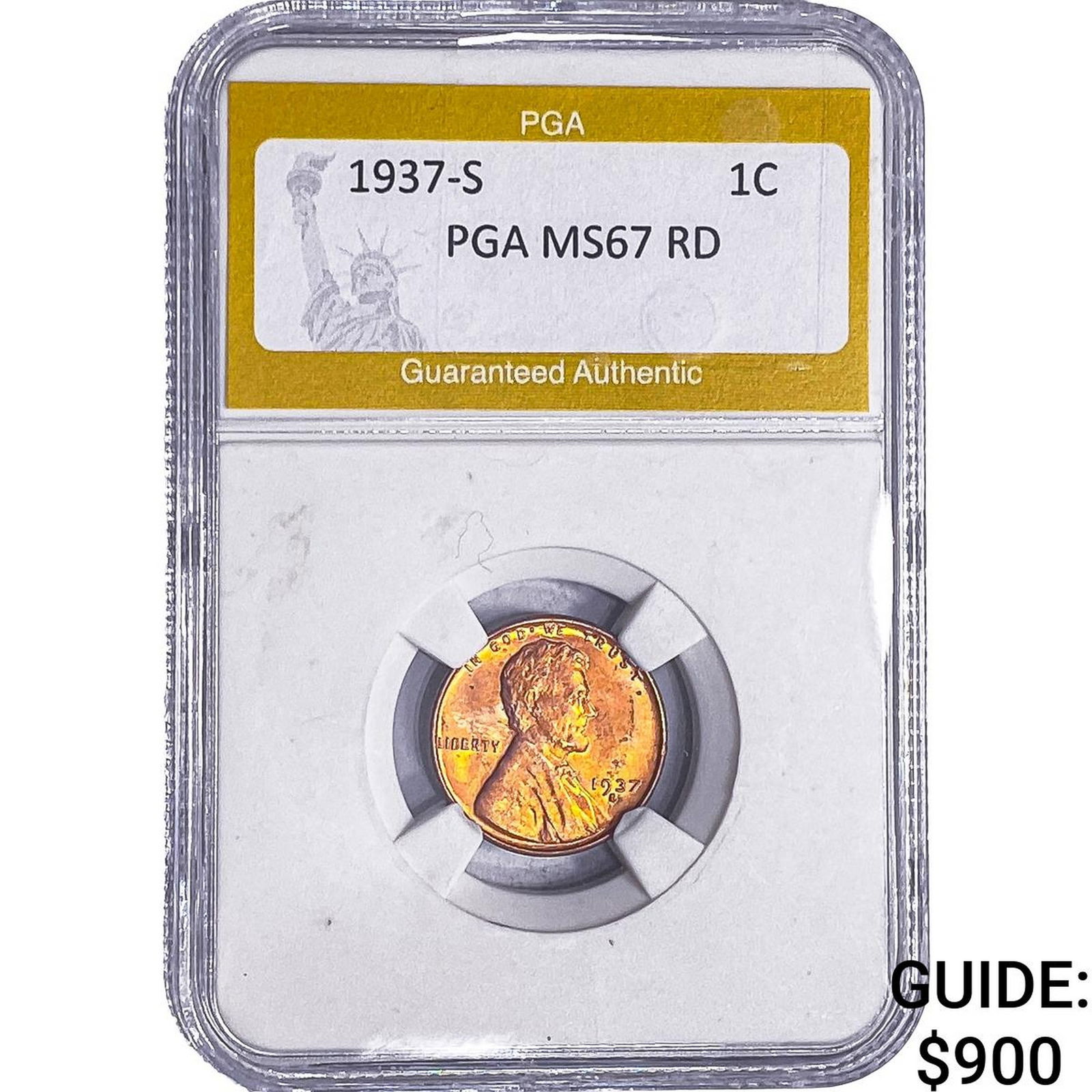 1937-S Wheat Cent PGA MS67 RD: 1937-S Wheat Cent PGA MS67 RD