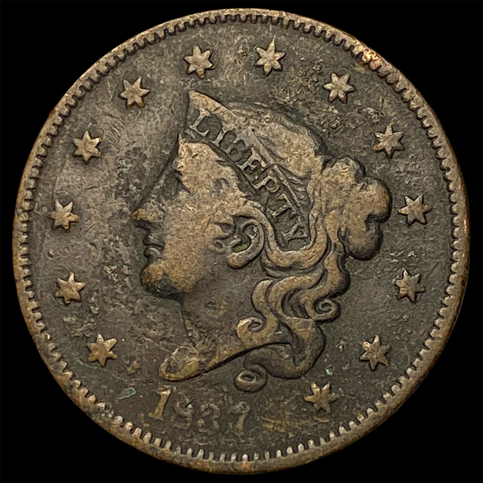1837 Coronet Head Large Cent NICELY CIRCULATED: 1837 Coronet Head Large Cent NICELY CIRCULATED