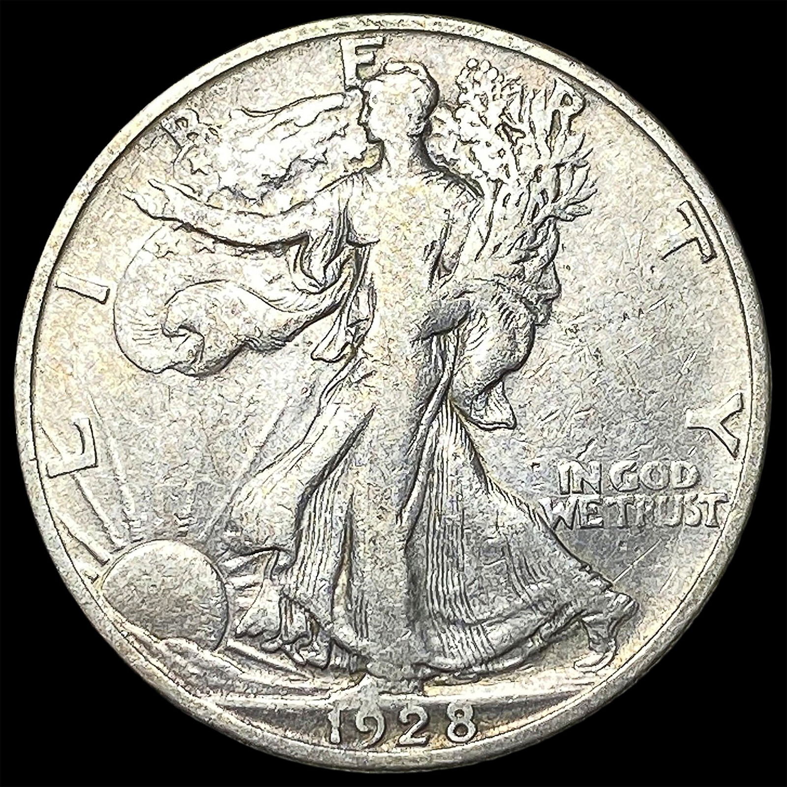 1928-S Silver Walking Liberty Half Dollar ABOUT UNCIRCULATED: 1928-S Silver Walking Liberty Half Dollar ABOUT UNCIRCULATED