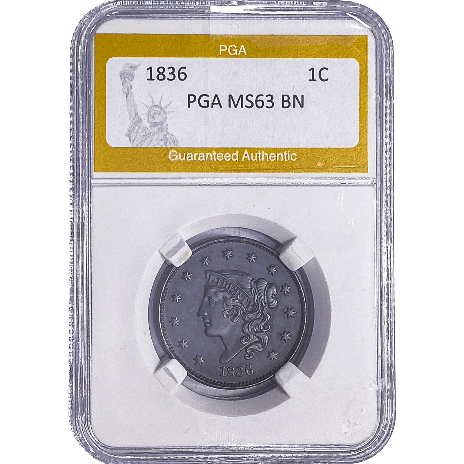1836 Coronet Head Large Cent PGA MS63 BN (1 of 2)