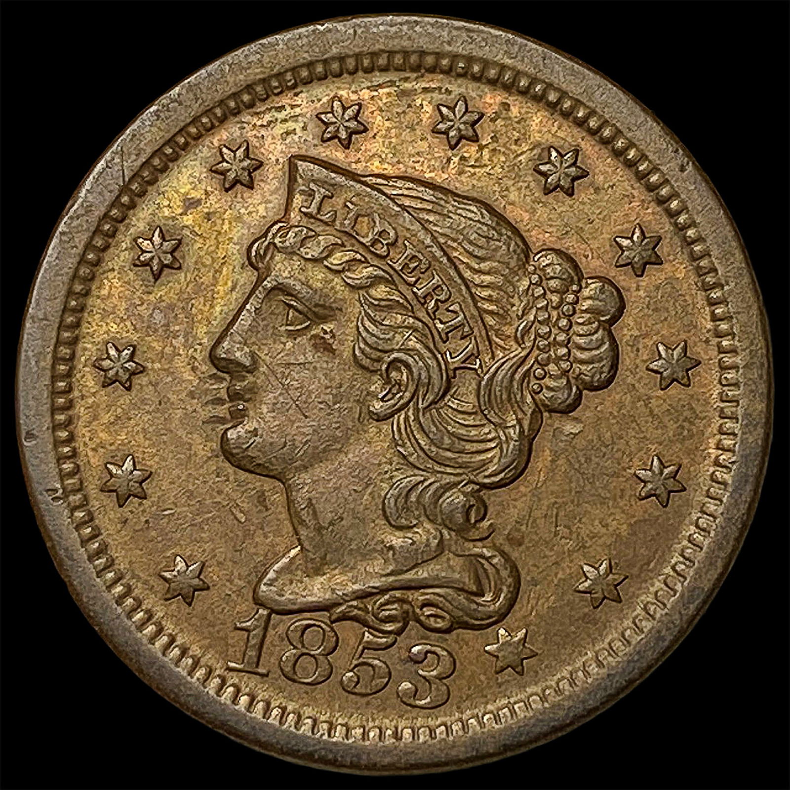 1853 Braided Hair Large Cent CHOICE AU: 1853 Braided Hair Large Cent CHOICE AU