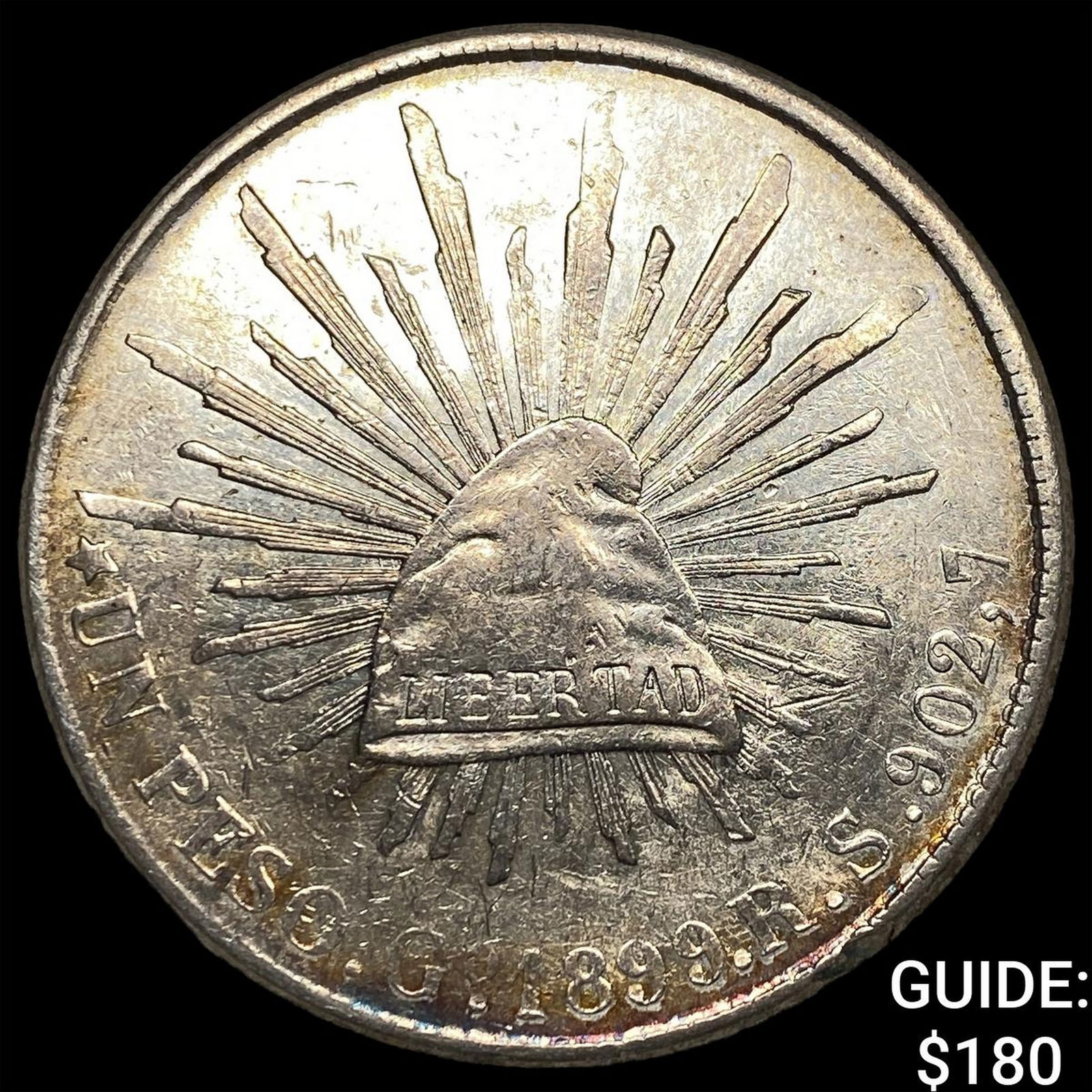 1899 Mexico Silver 1 Peso Punchmarked NEARLY UNCIRCULATED: 1899 Mexico Silver 1 Peso Punchmarked NEARLY UNCIRCULATED