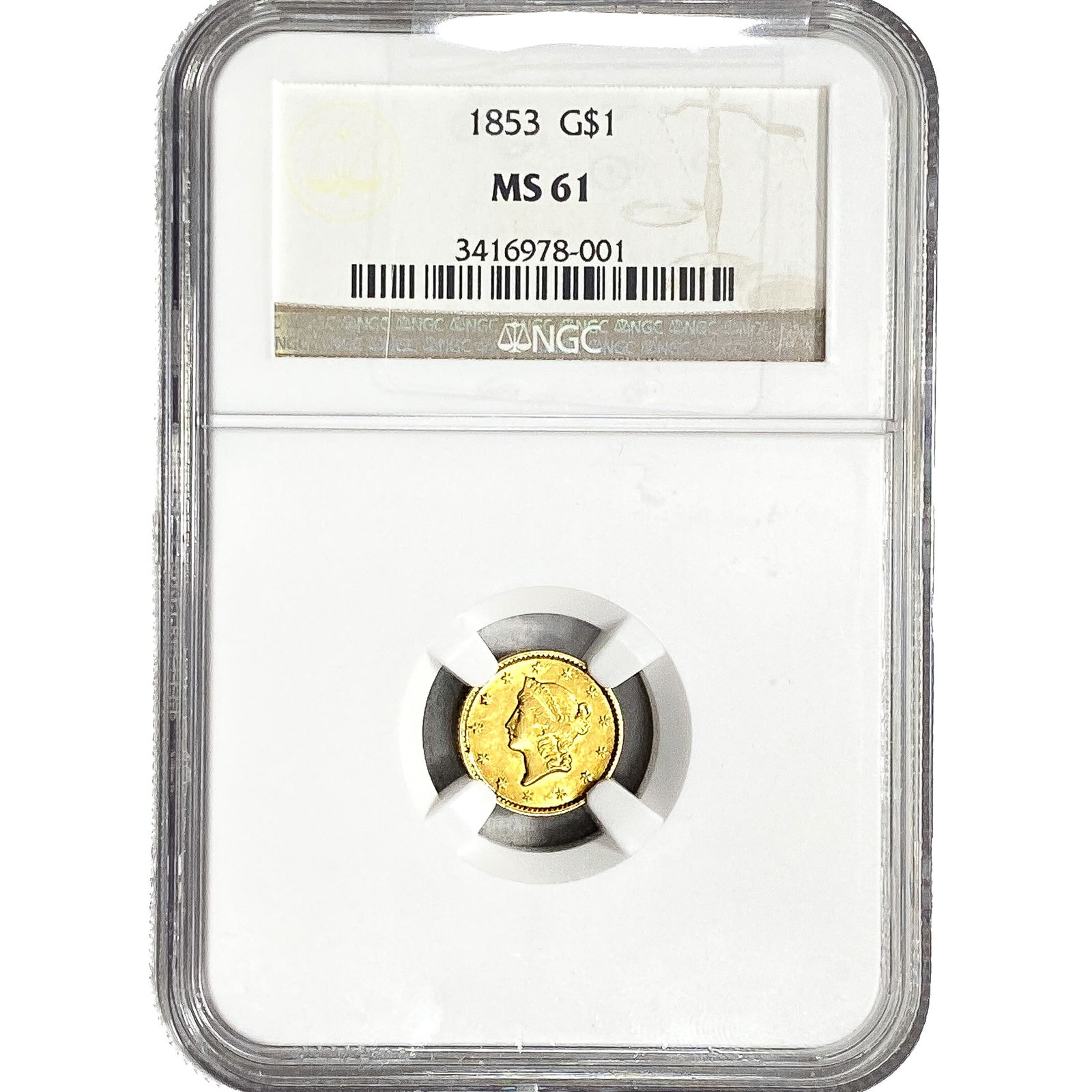 1853 Rare Gold Dollar NGC MS61: 1853 Rare Gold Dollar NGC MS61