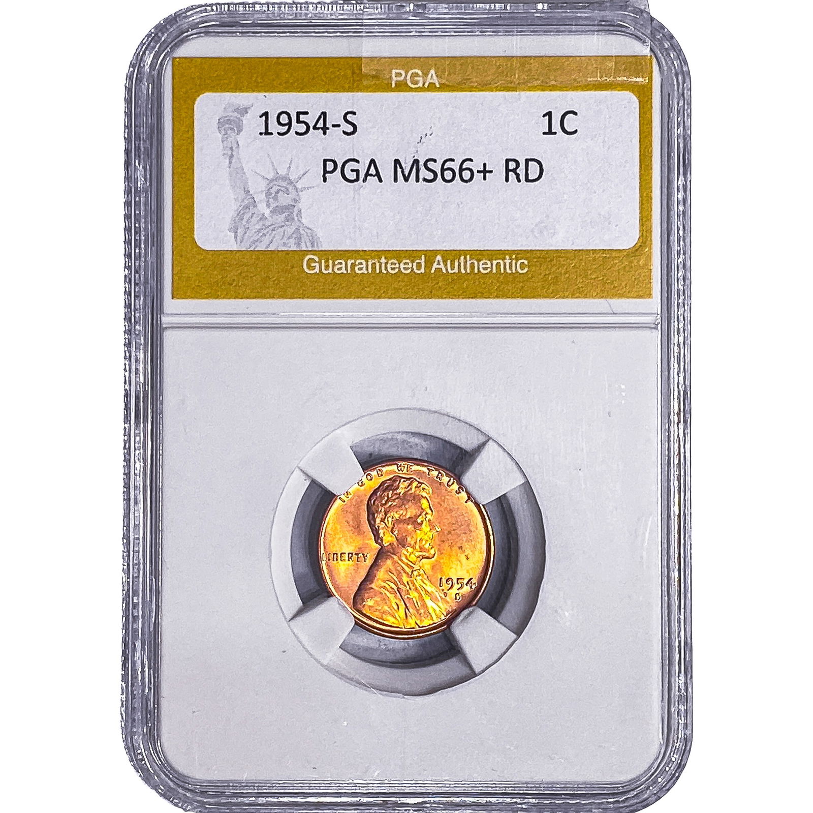 1954-S Wheat Cent PGA MS66+ RD: 1954-S Wheat Cent PGA MS66+ RD