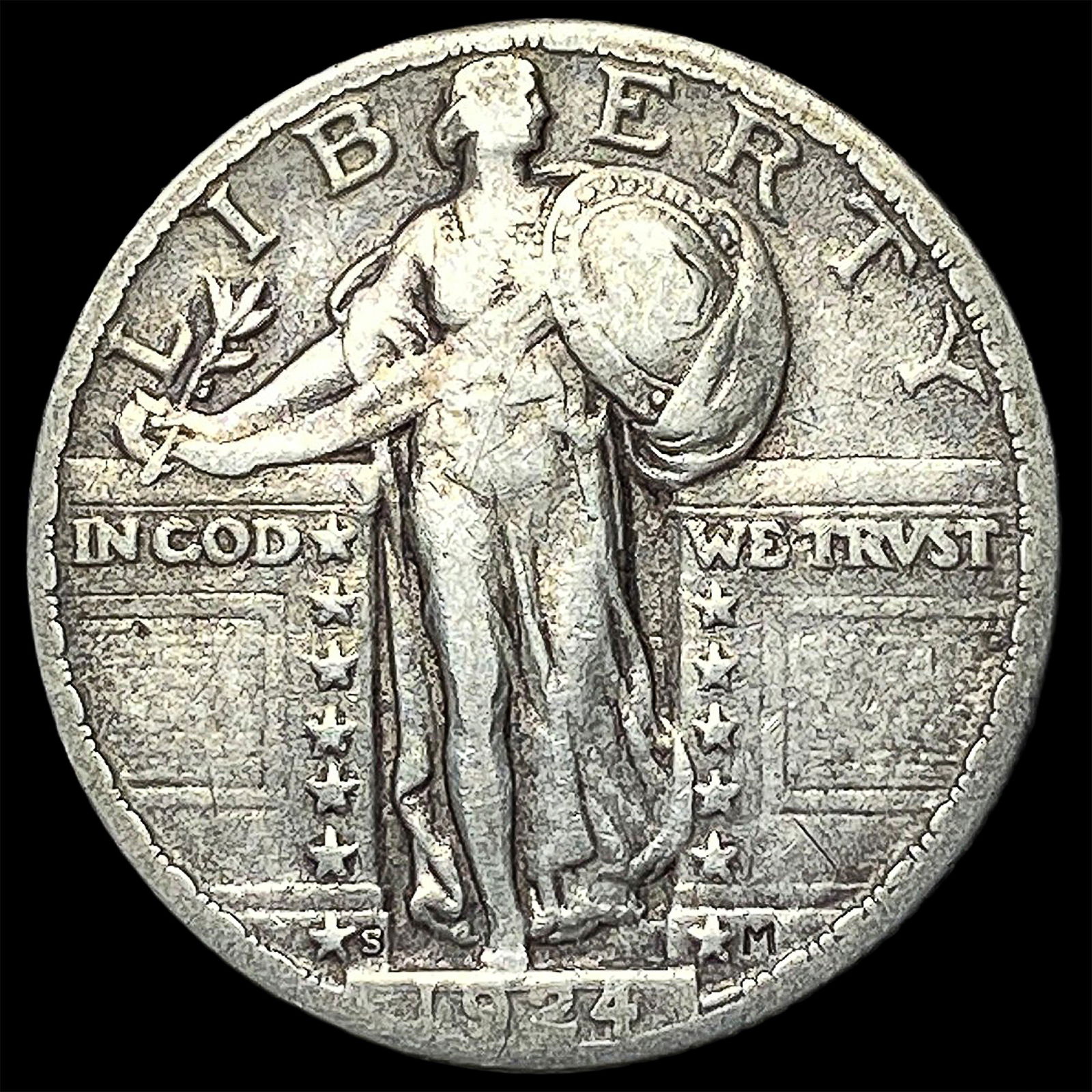 1924-S Silver Standing Liberty Quarter LIGHTLY CIRCULATED (1 of 2)
