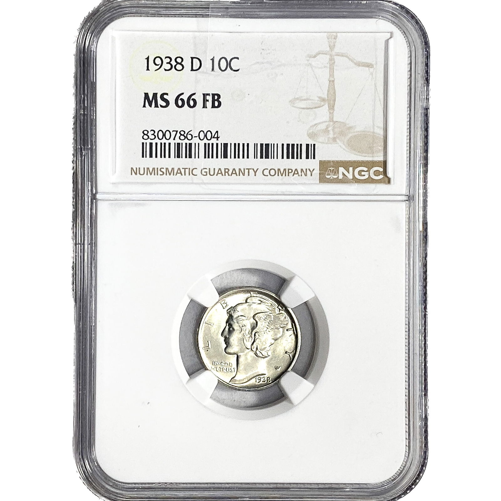 1938-D Mercury Silver Dime NGC MS66 FB: 1938-D Mercury Silver Dime NGC MS66 FB