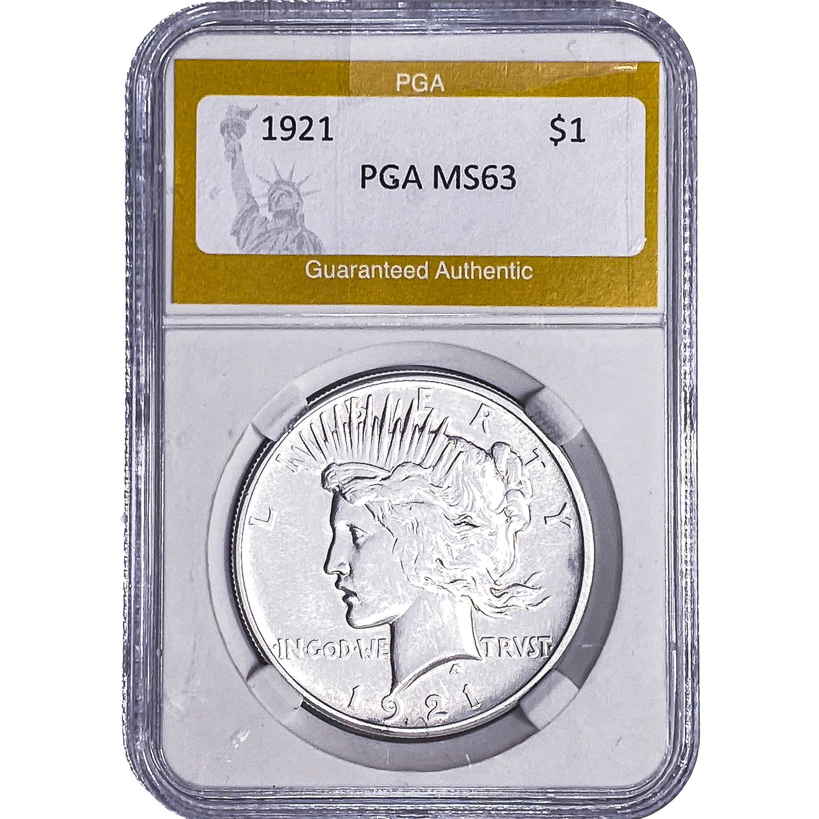 1921 Silver Peace Dollar PGA MS63: 1921 Silver Peace Dollar PGA MS63