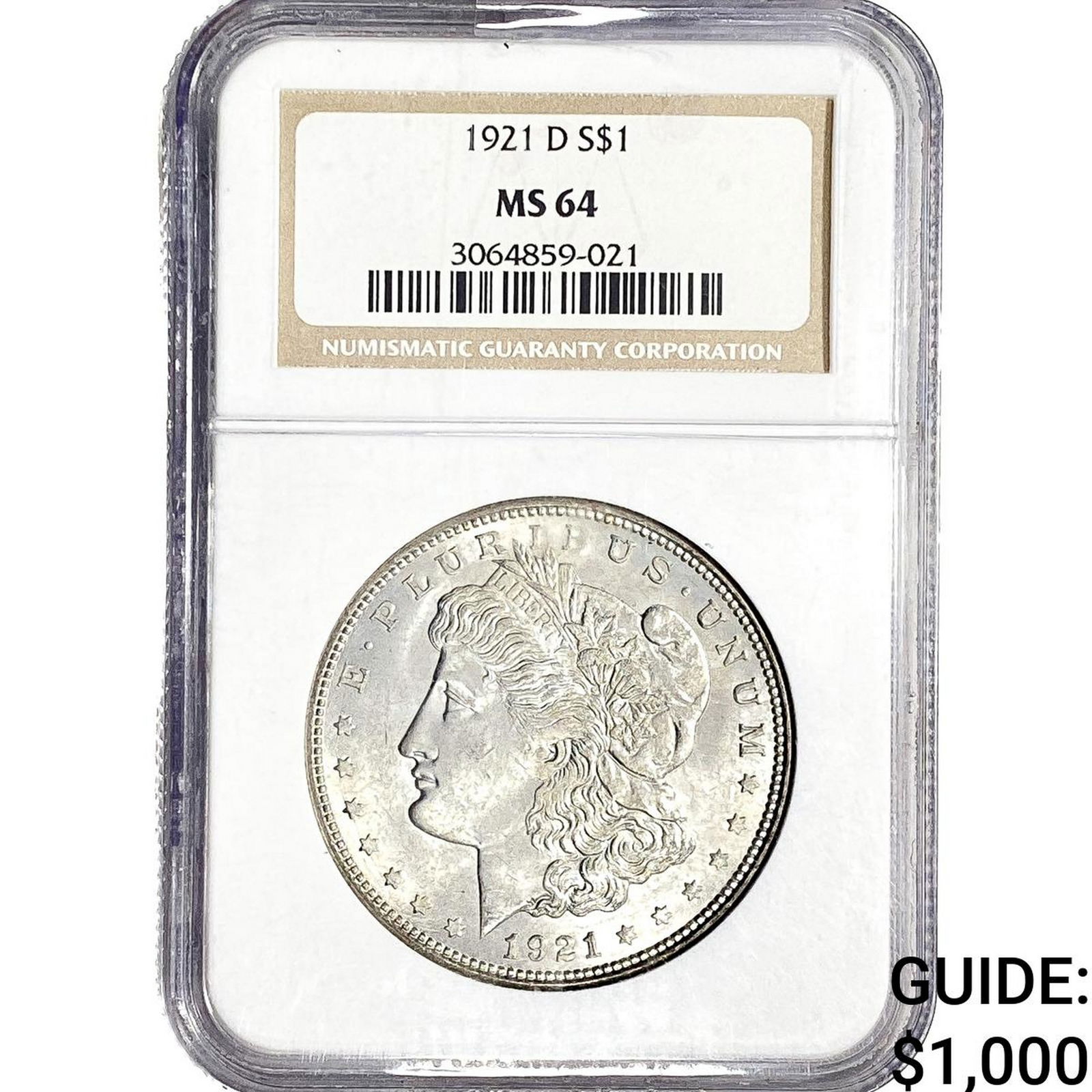 1921-D Morgan Silver Dollar NGC MS64: 1921-D Morgan Silver Dollar NGC MS64