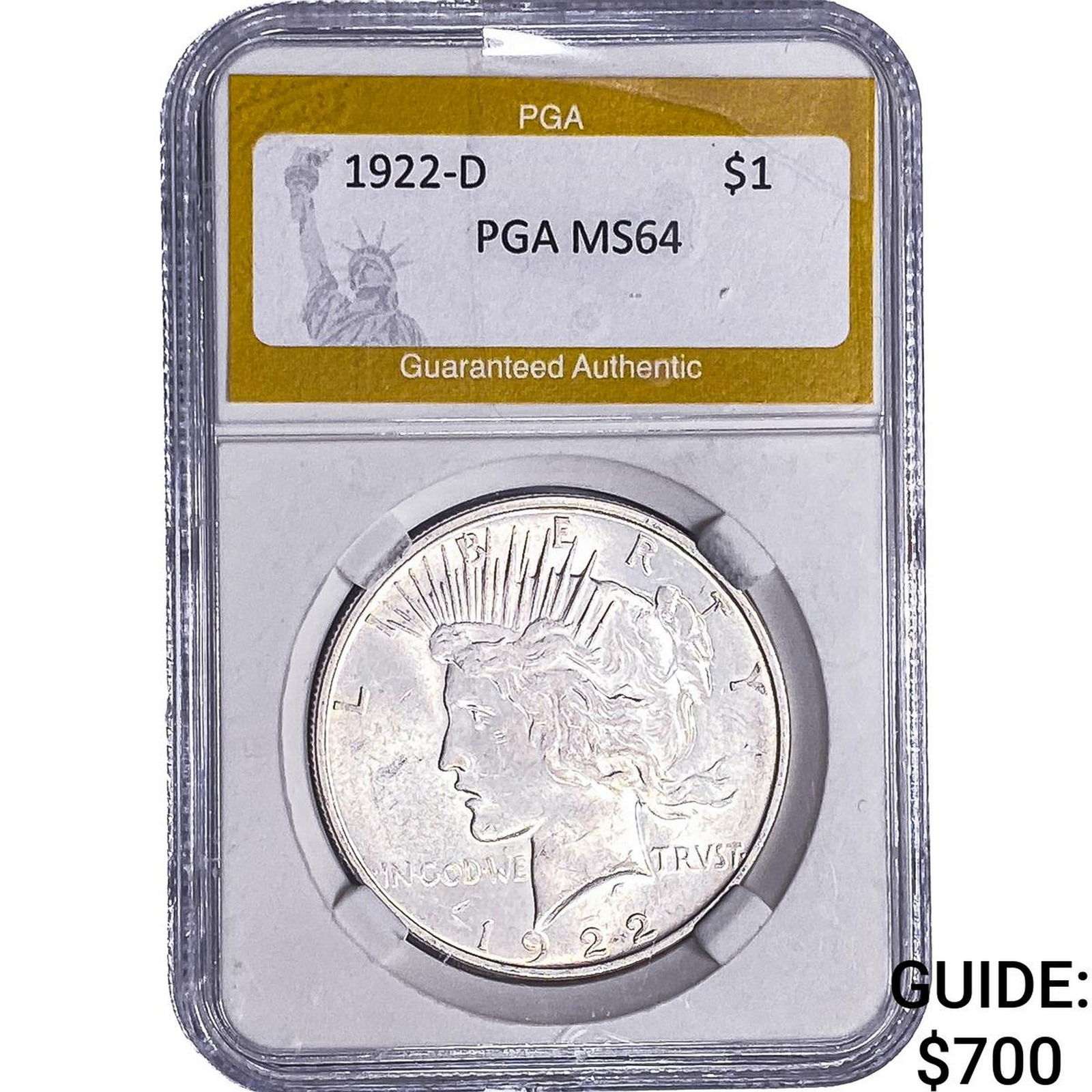 1922-D Silver Peace Dollar PGA MS64: 1922-D Silver Peace Dollar PGA MS64